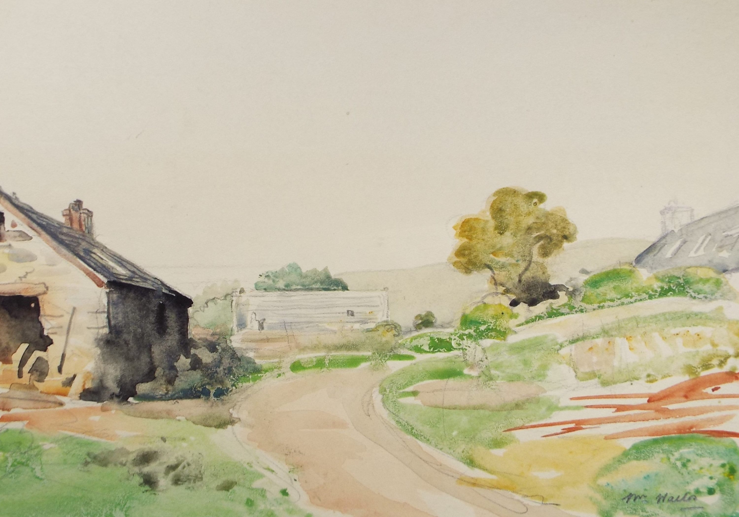 Original Watercolour ,'Farmstead', William Walls 1860-1942 ARSA, RSW, RSA, dated 1938