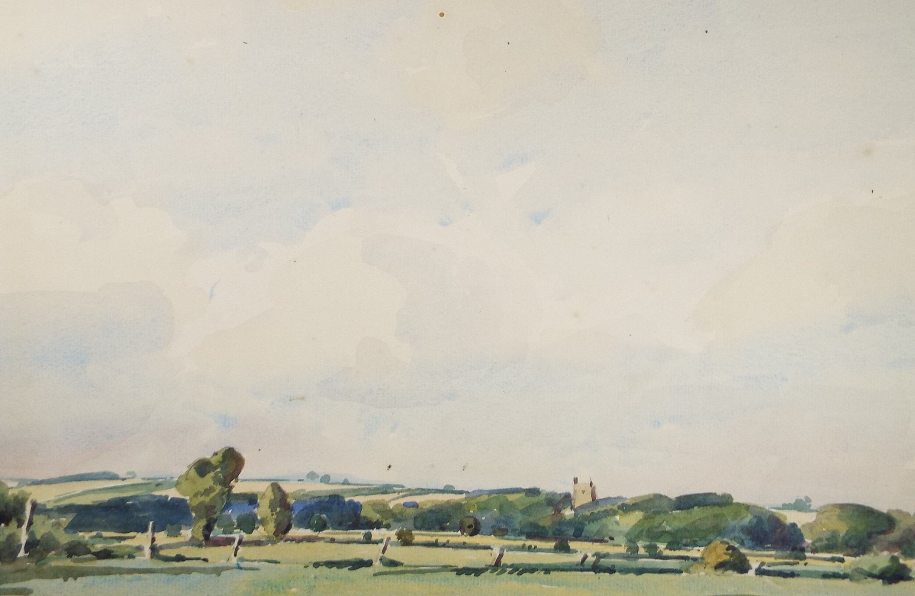 Original Watercolour, 'Church Landscape with Broad Sky', Edward Eaton Brannan (1886-1957)