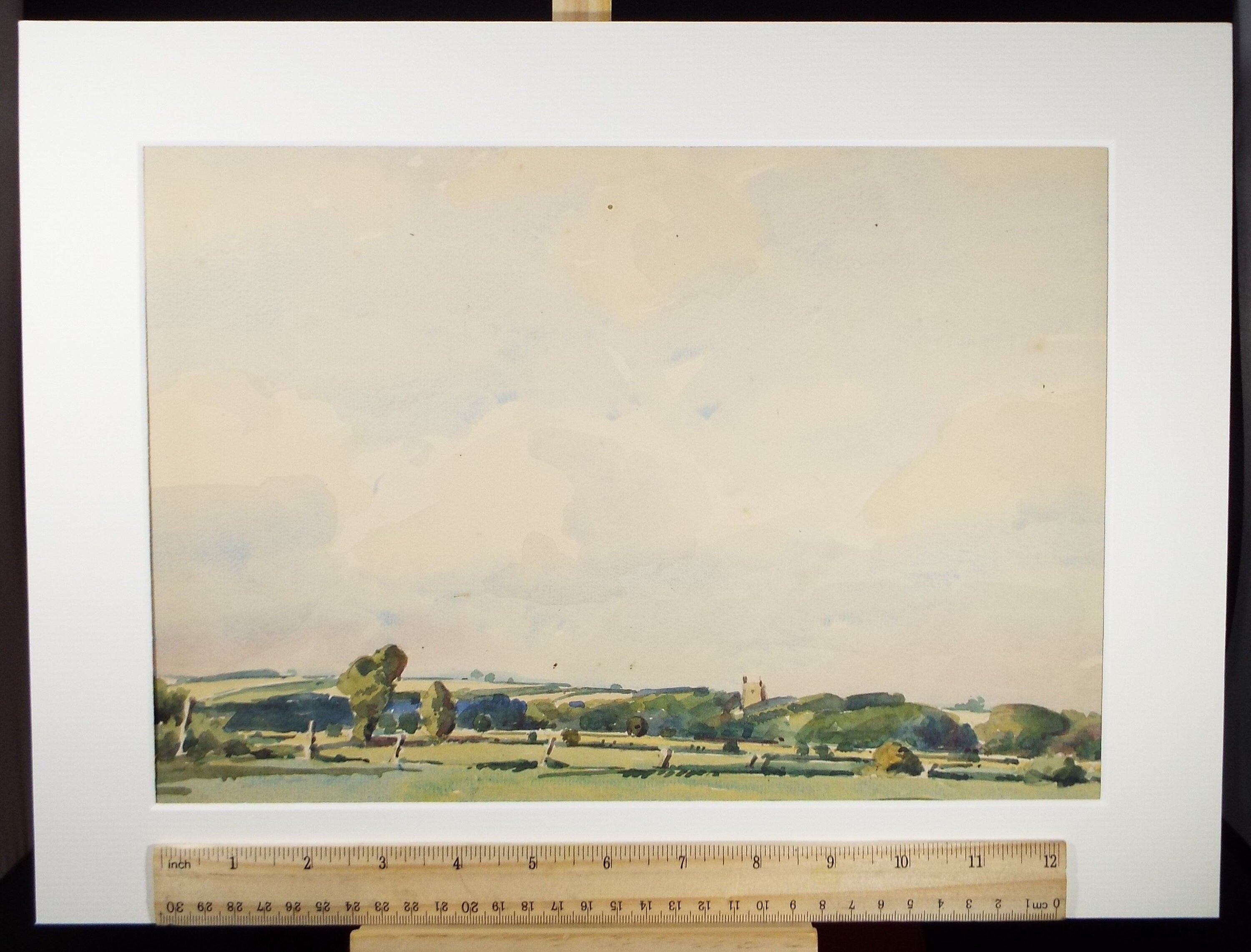 Original Watercolour, 'Church Landscape with Broad Sky', Edward Eaton Brannan (1886-1957)