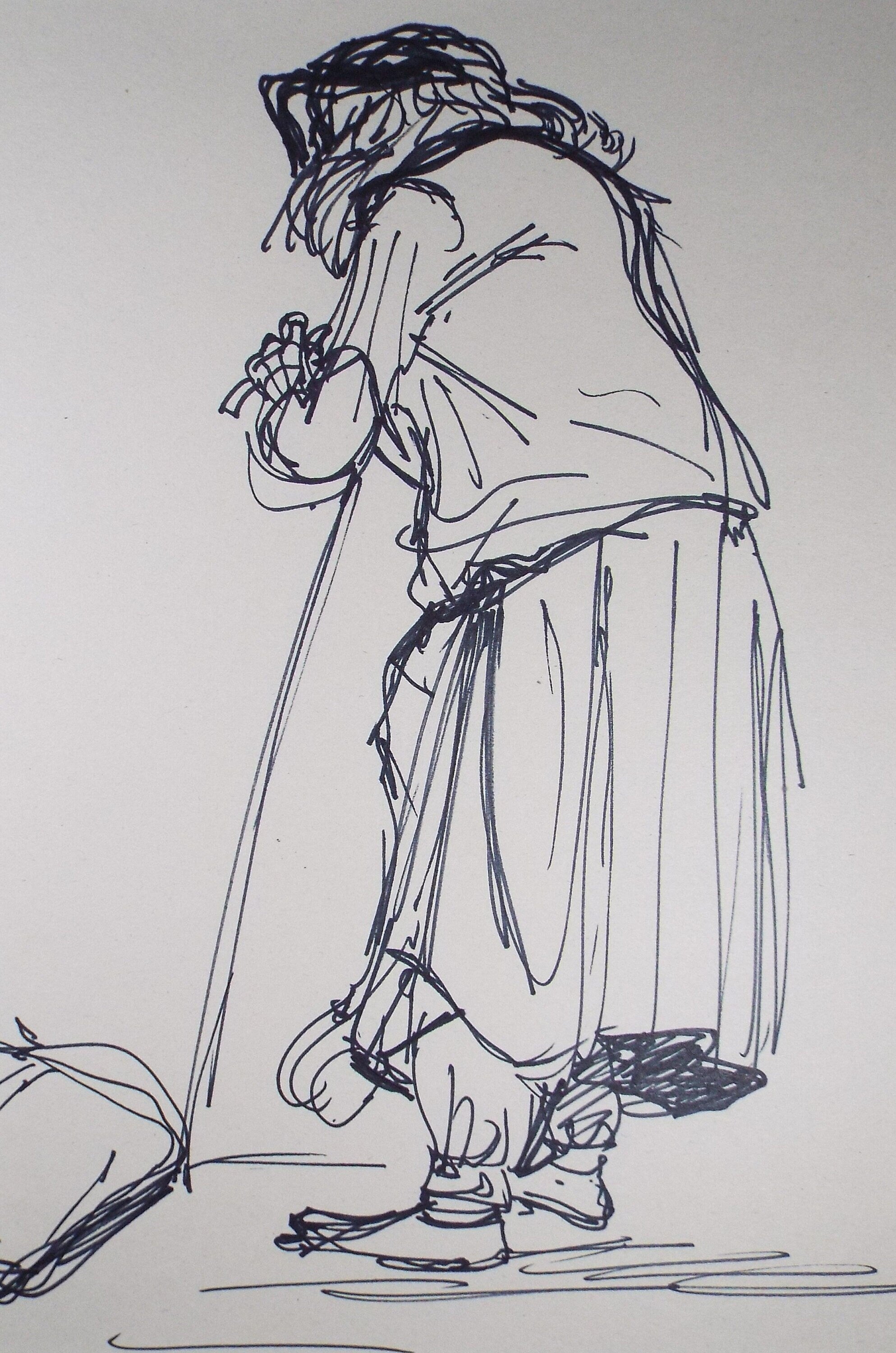 Original Pen & Ink Sketch,'Figure leaning on a Stick',Richard Bazley b1962, Circa 1980's