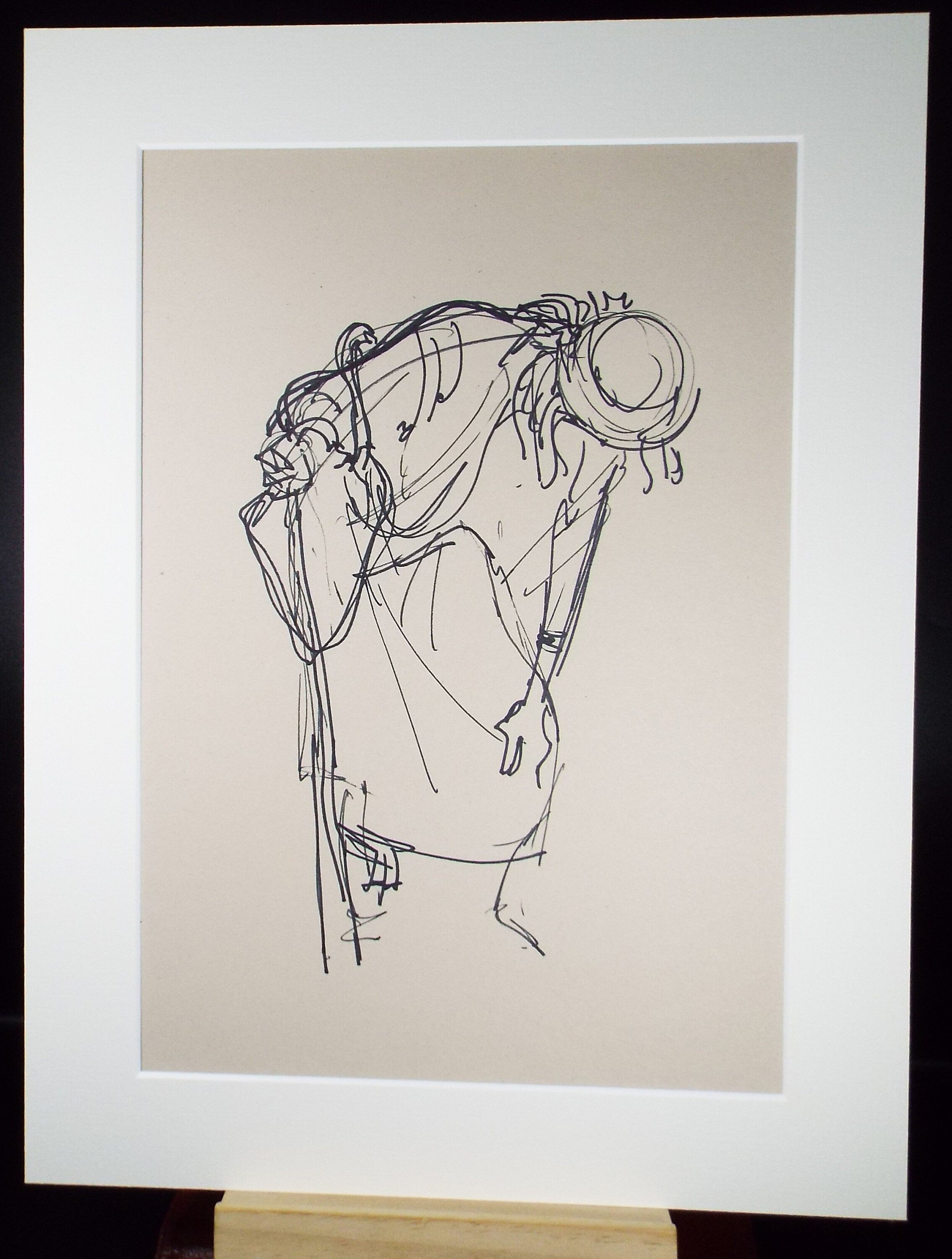 Original Pen & Ink Sketch,'Crouching Figure',Richard Bazley b1962, Circa 1980's