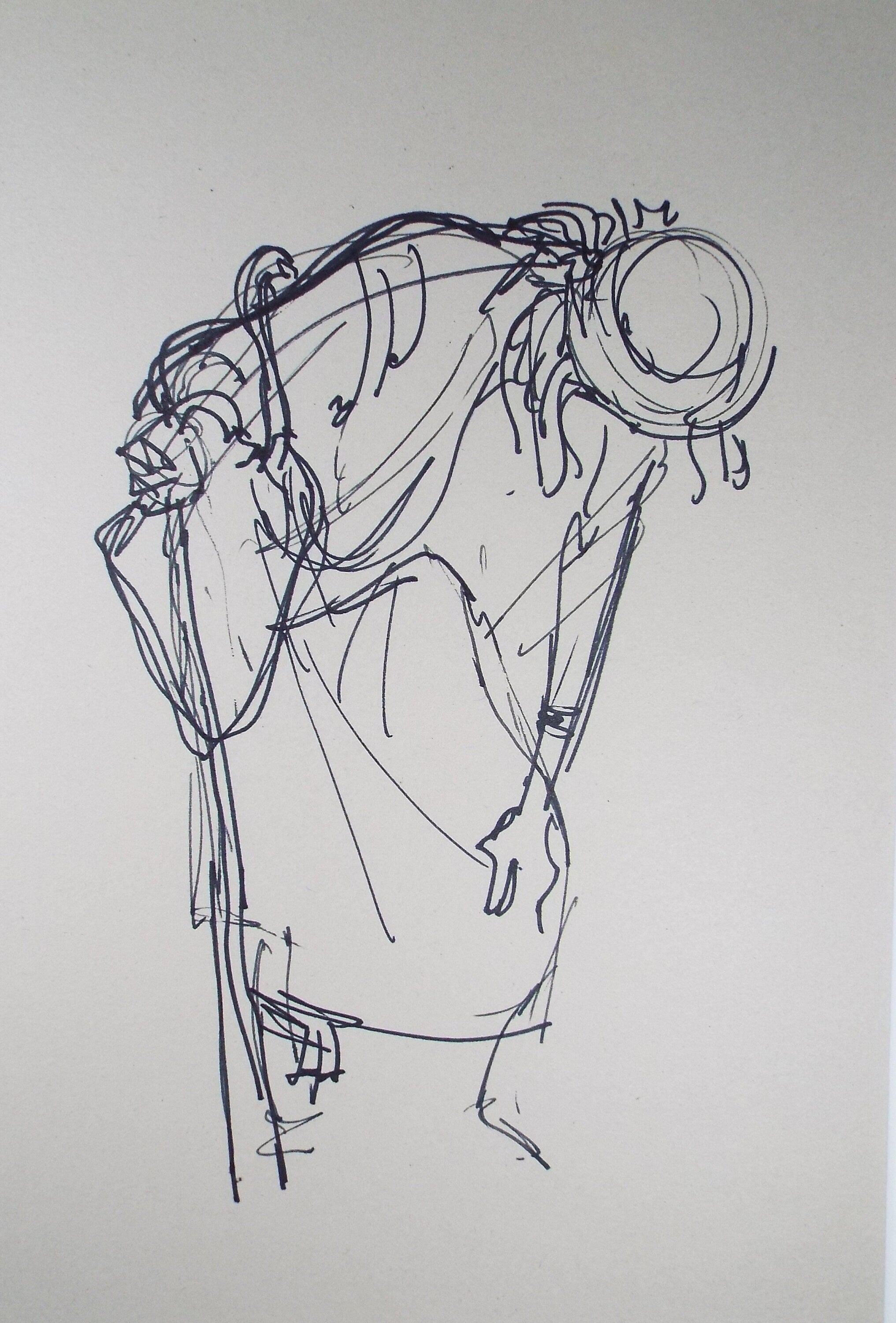 Original Pen & Ink Sketch,'Crouching Figure',Richard Bazley b1962, Circa 1980's