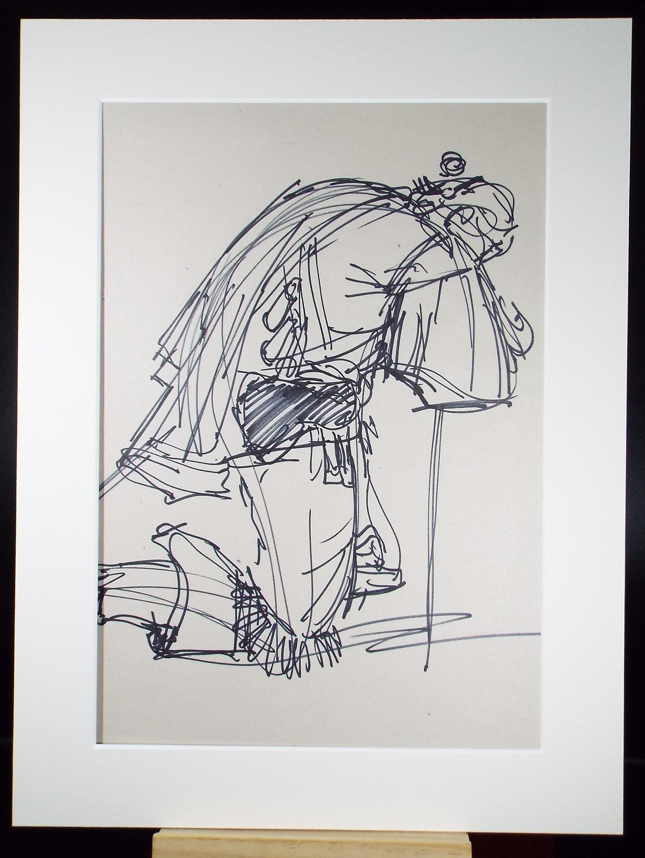 Original Pen & Ink Sketch,'Kneeling Figure',Richard Bazley b1962, Circa 1980's