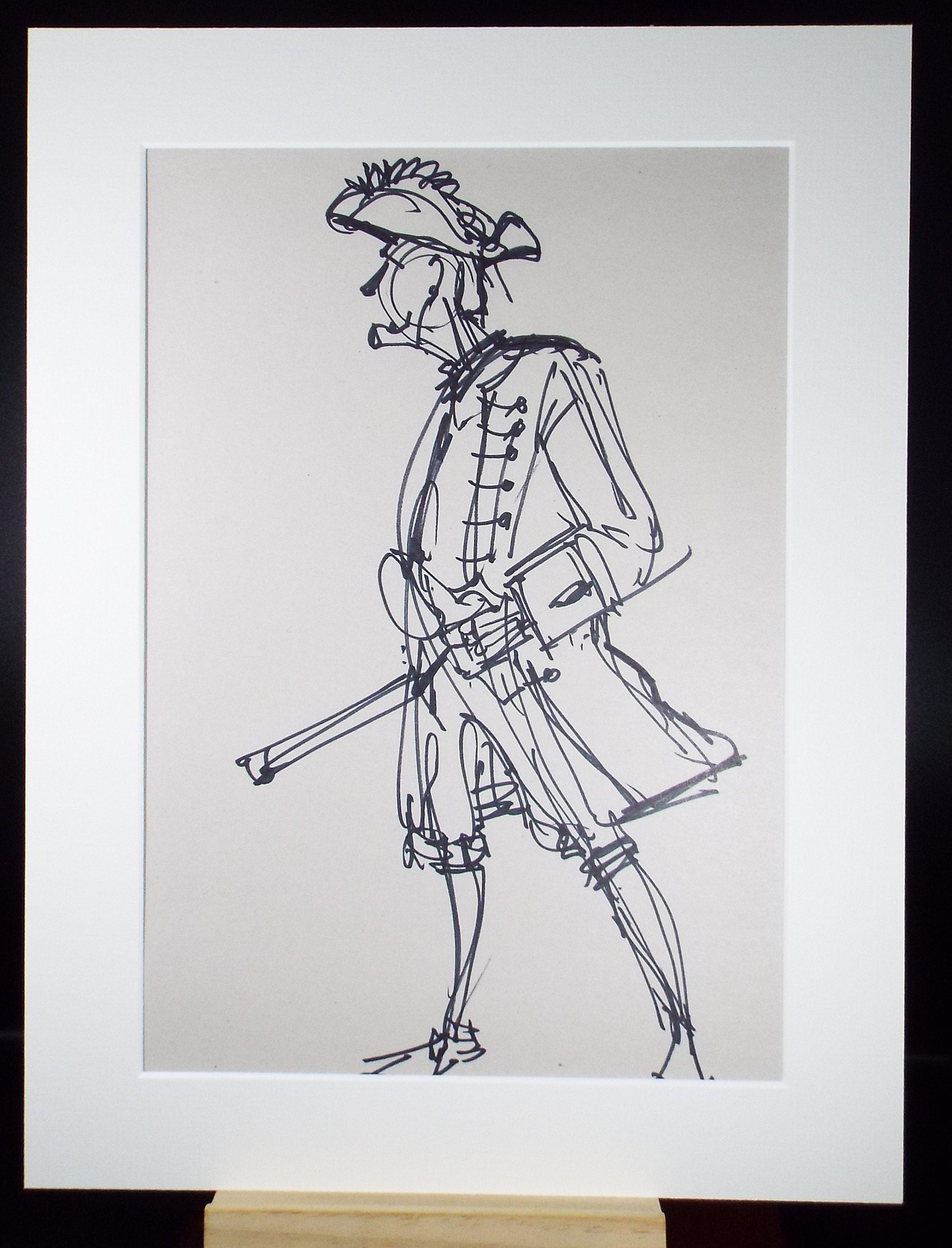 Original Pen & Ink Sketch,'Swashbuckling Figure',Richard Bazley b1962, Circa 1980's