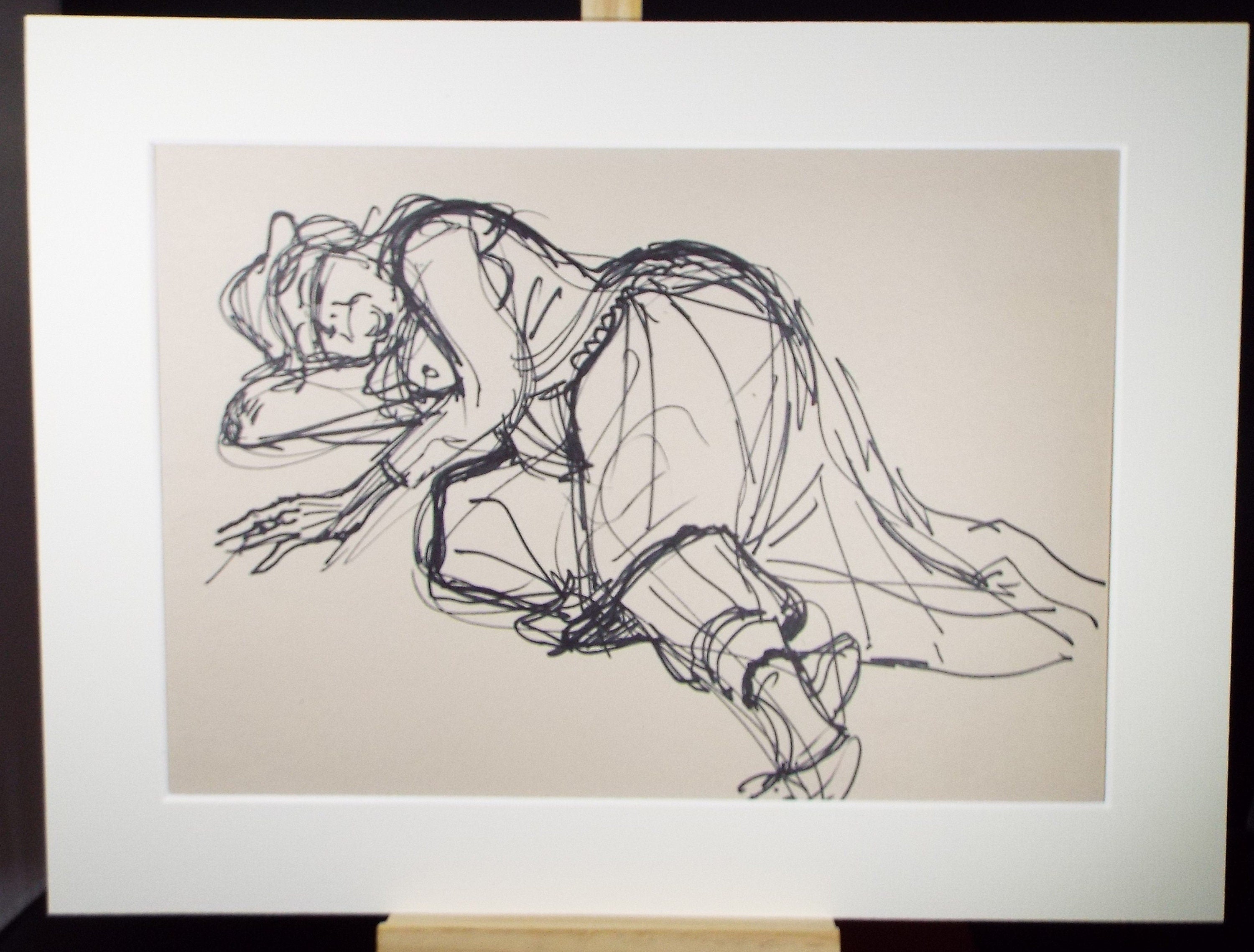 Original Pen & Ink Sketch,'Reclining Figure',Richard Bazley b1962, Circa 1980's