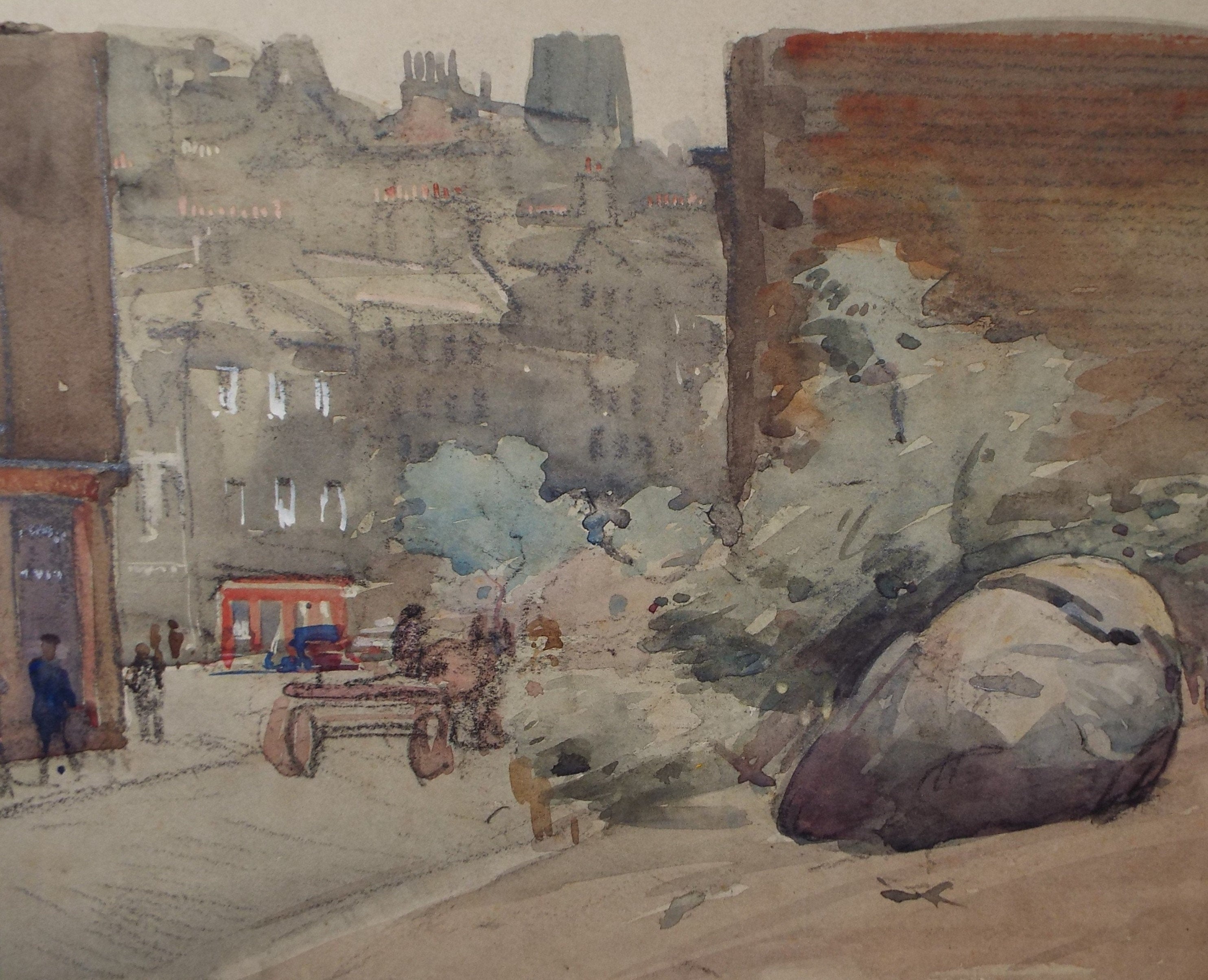 Original Watercolour ,'Looking into the Grassmarket', William Walls 1860-1942 ARSA, RSW, RSA, circa 1920's