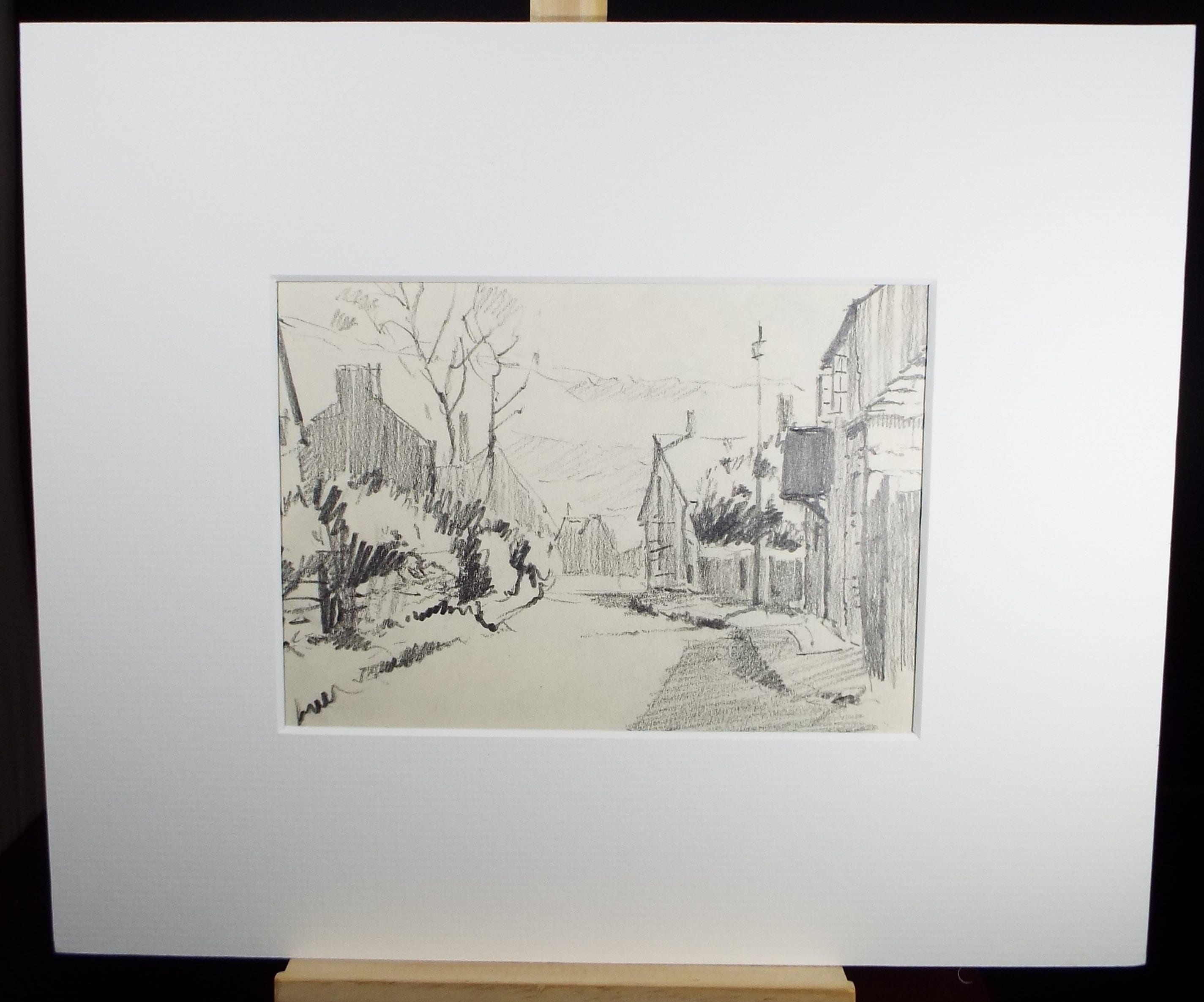 Original Pencil Drawing, 'Street with Buildings', circa 1990's , Artist Unknown