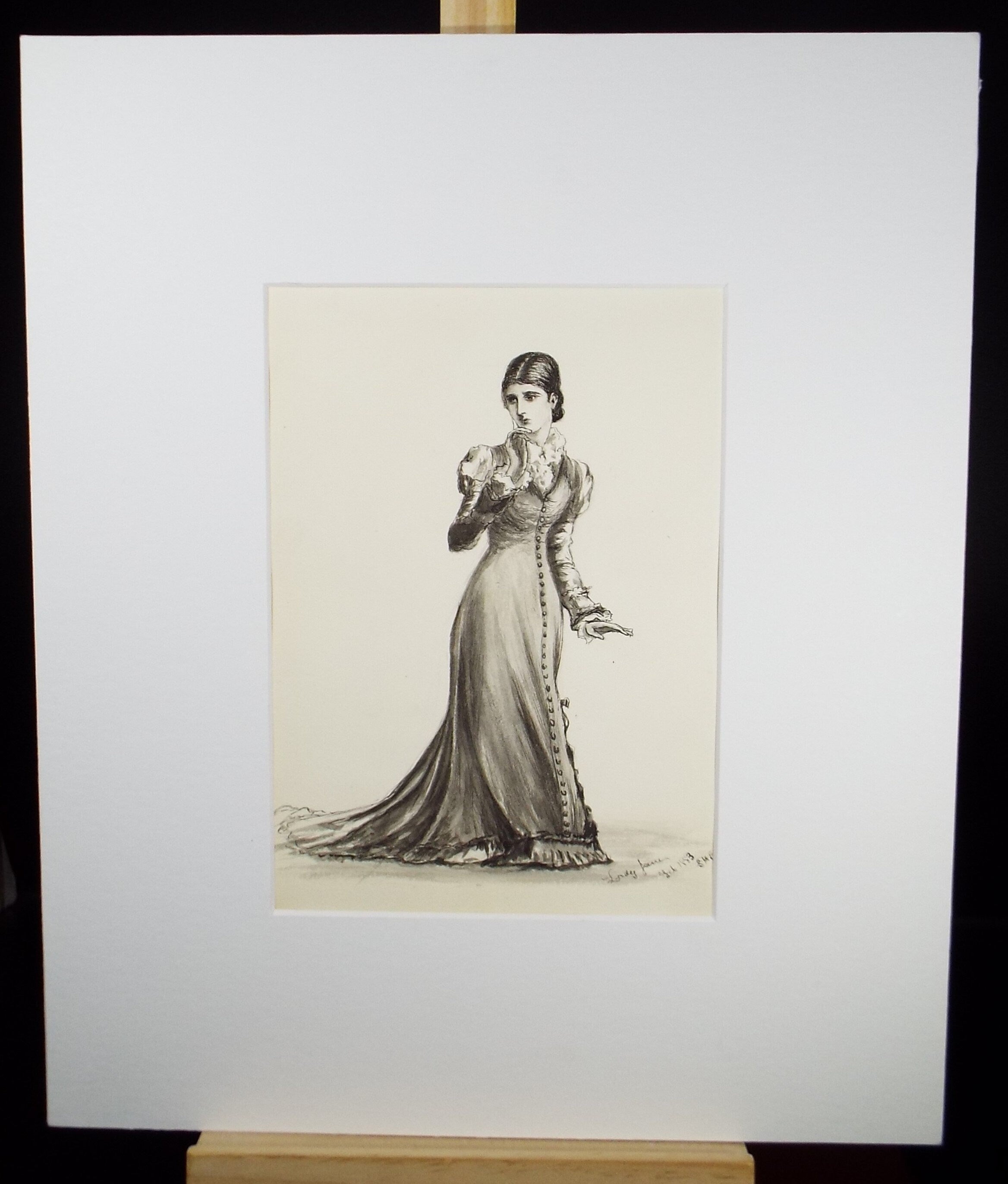 Original Watercolour, 'Elegant Woman', Dated 1883, Artist unknown