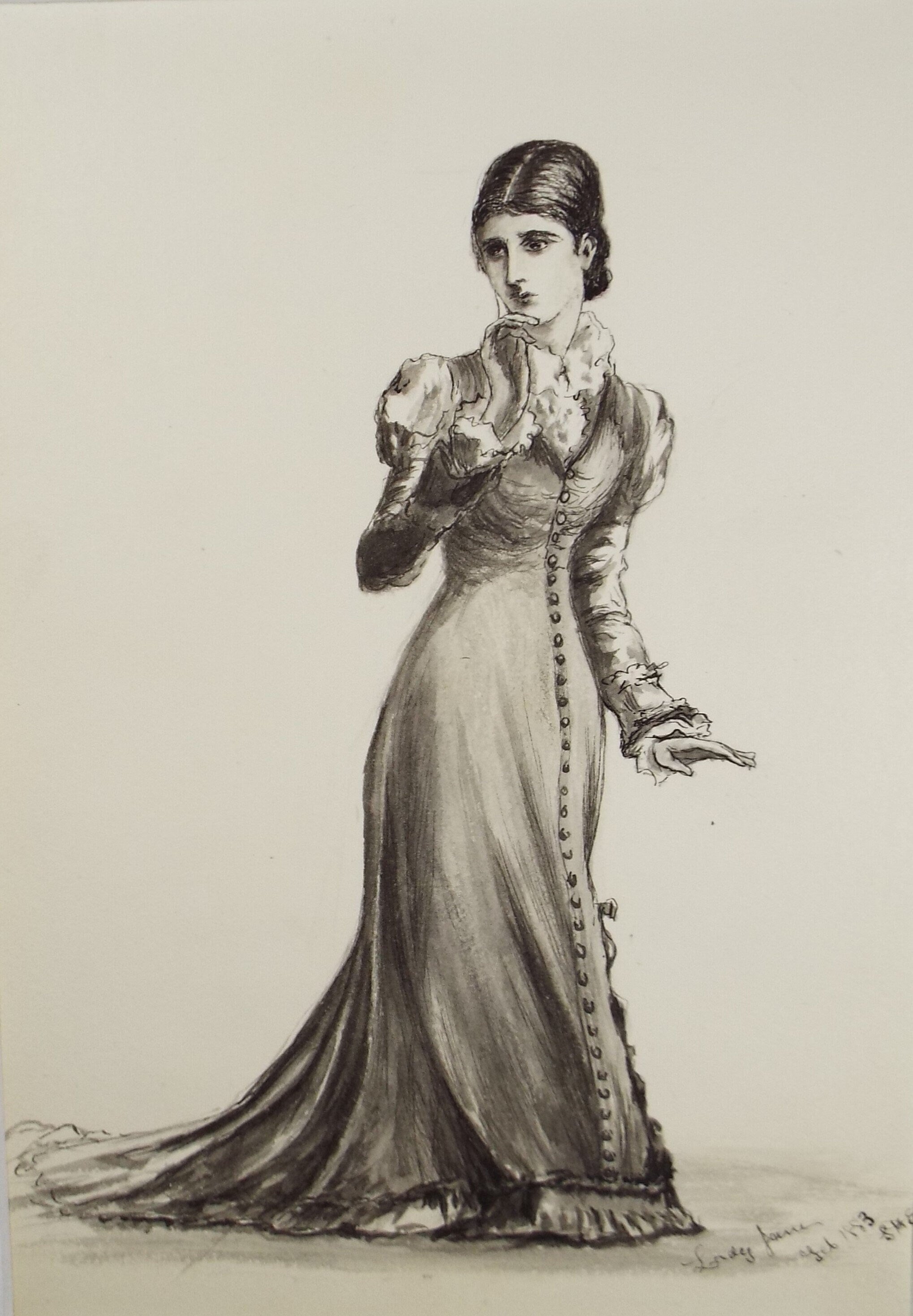 Original Watercolour, 'Elegant Woman', Dated 1883, Artist unknown