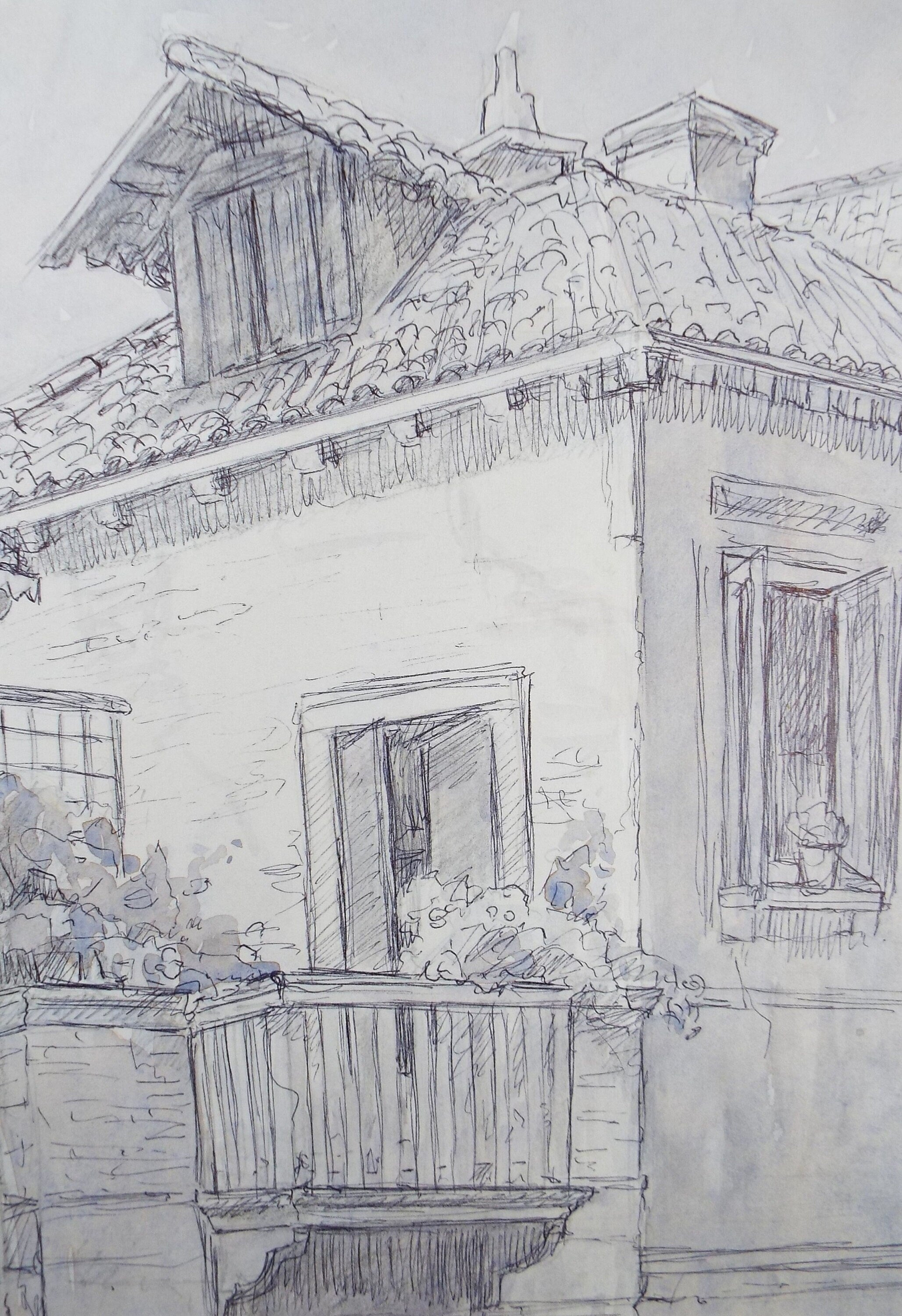 Original Pen & Ink drawing, 'French Village House', Muriel Archer (1911-2011)