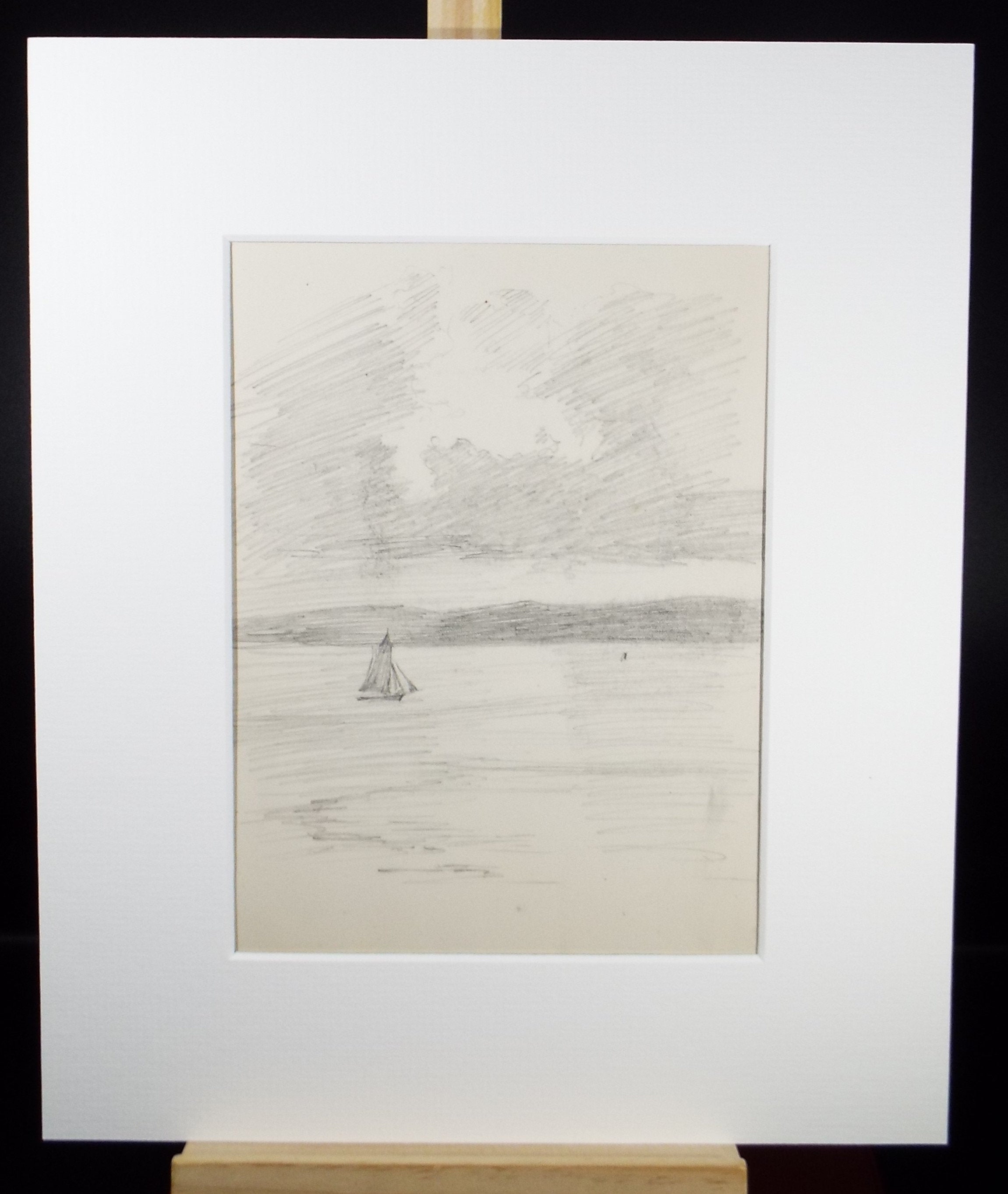 Original Pencil Sketch,'Sailing Boat in a Seascape', Leonard Leslie Brooke (1862 - 1940), Late 19th Century