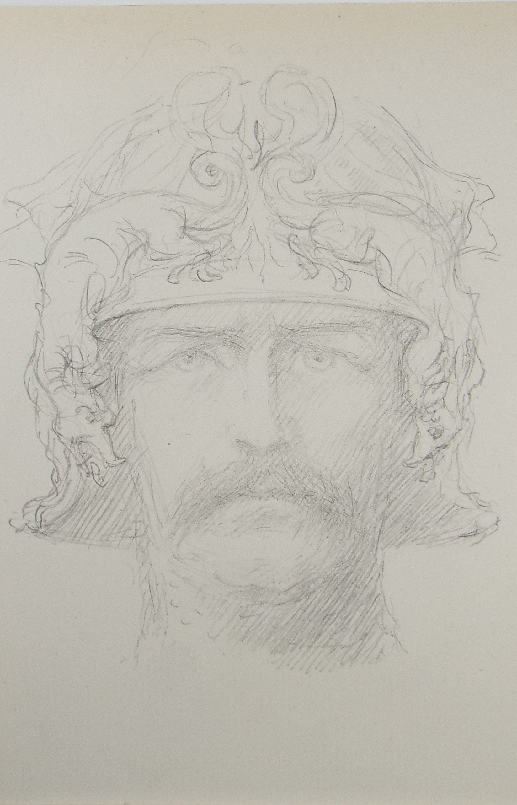 Original Pencil Sketch,'Head Study of a Medieval Knight', Leonard Leslie Brooke (1862 - 1940), Late 19th Century