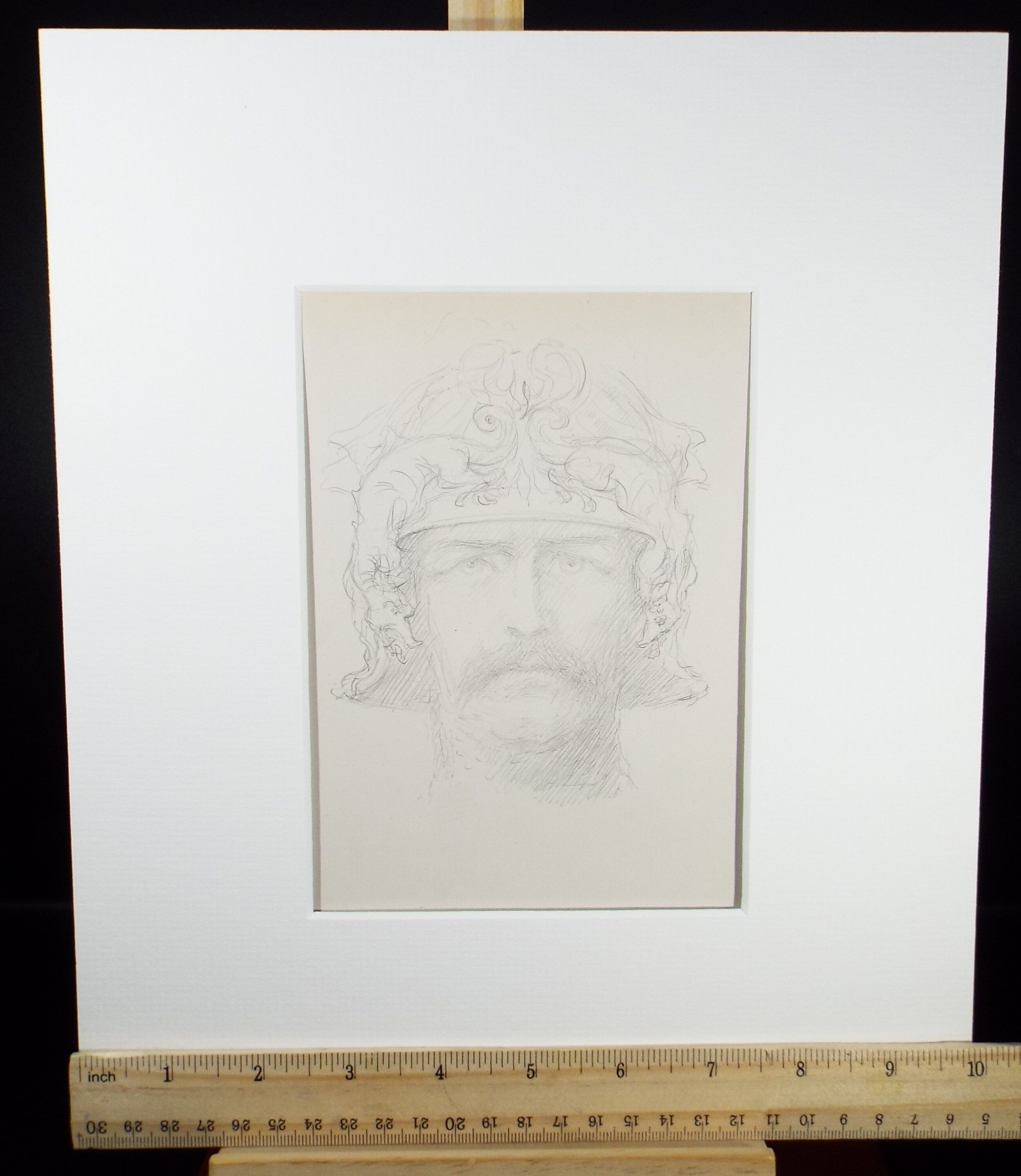 Original Pencil Sketch,'Head Study of a Medieval Knight', Leonard Leslie Brooke (1862 - 1940), Late 19th Century