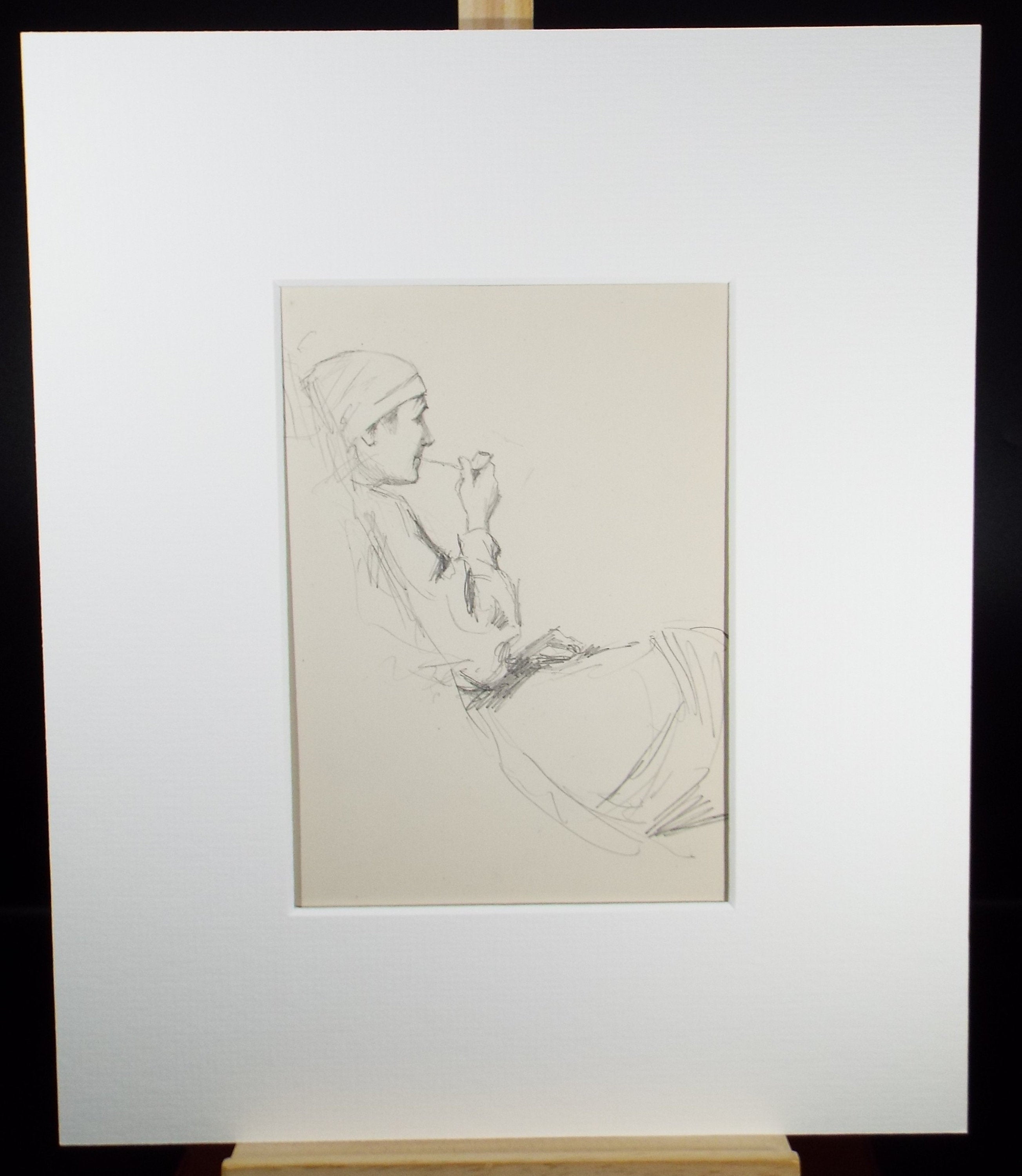 Original Pencil Sketch,'Study of a Woman Smoking a Pipe', Leonard Leslie Brooke (1862 - 1940), Late 19th Century