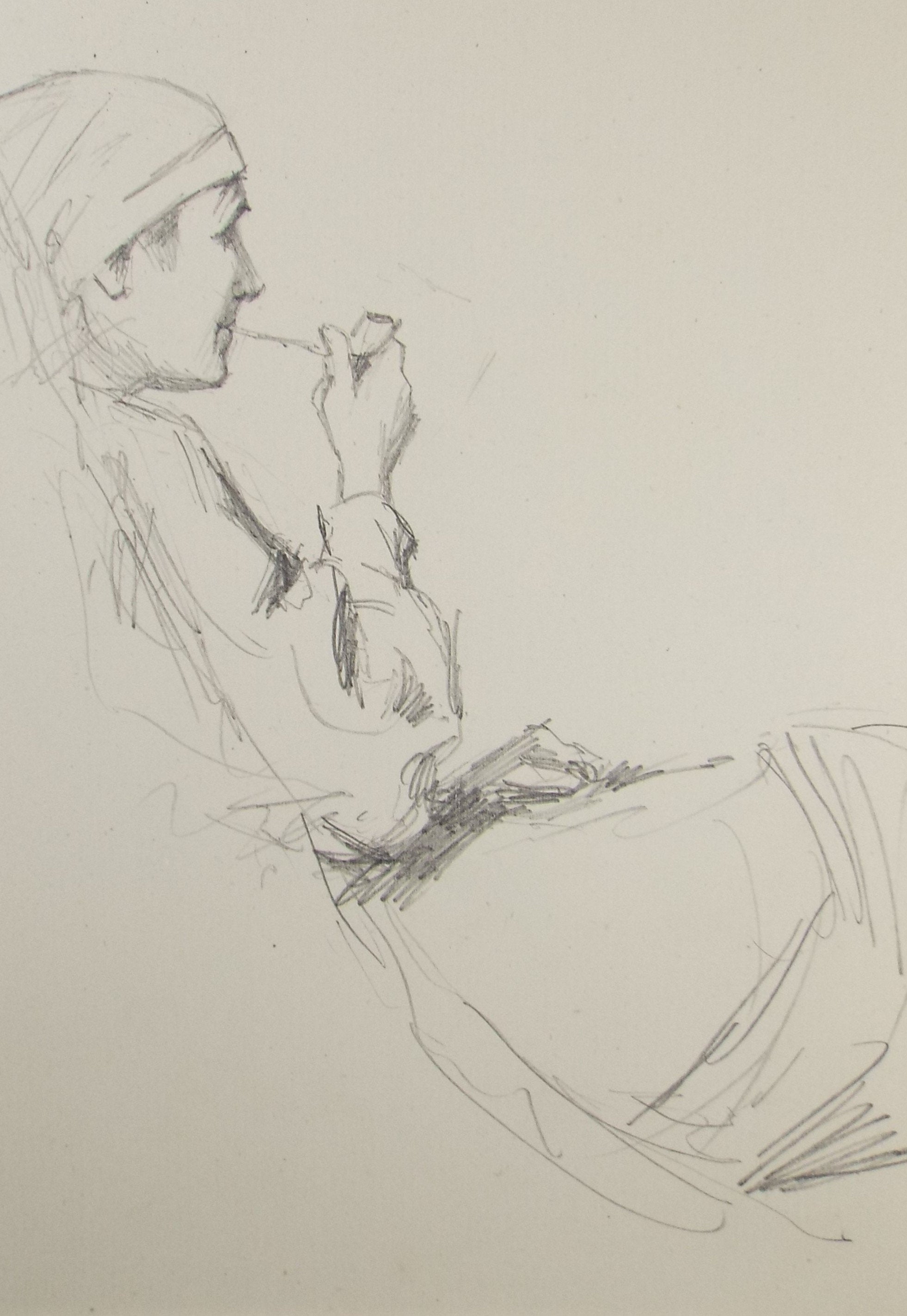 Original Pencil Sketch,'Study of a Woman Smoking a Pipe', Leonard Leslie Brooke (1862 - 1940), Late 19th Century