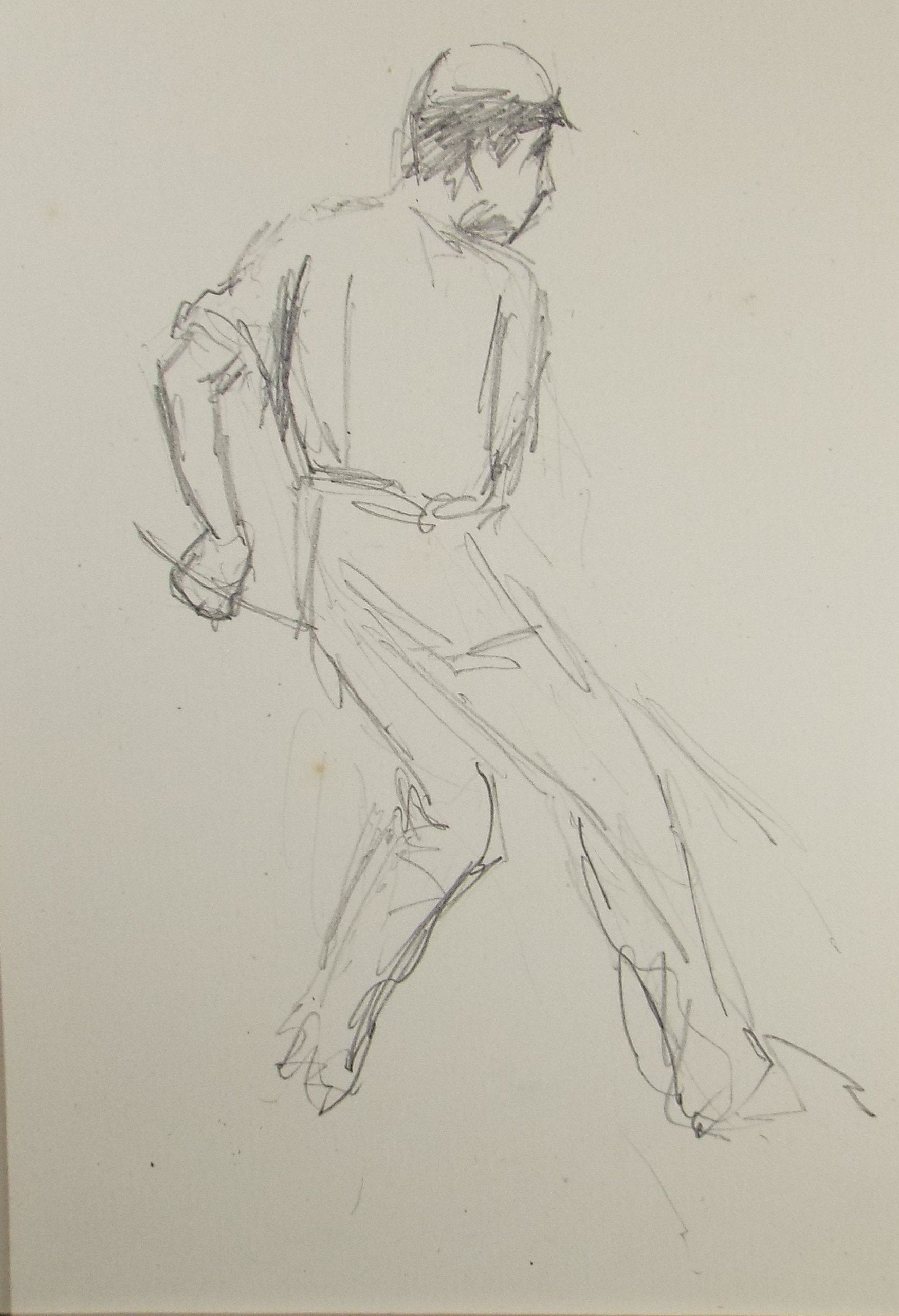 Original Pencil Sketch,'Study of a Man with a Rake', Leonard Leslie Brooke (1862 - 1940), Late 19th Century