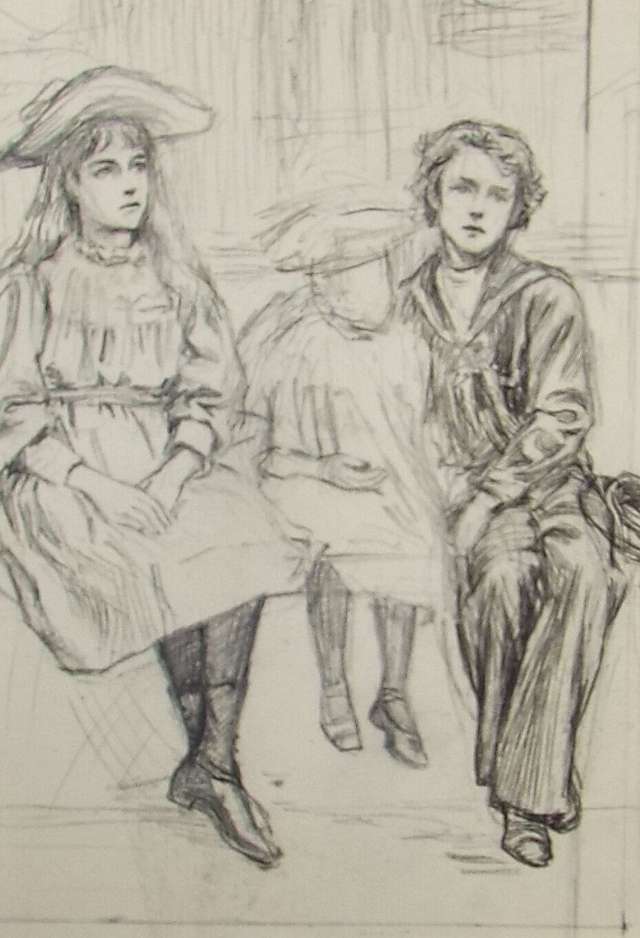 Original Pencil Sketch,'Study of Seated Children', Leonard Leslie Brooke (1862 - 1940), Late 19th Century