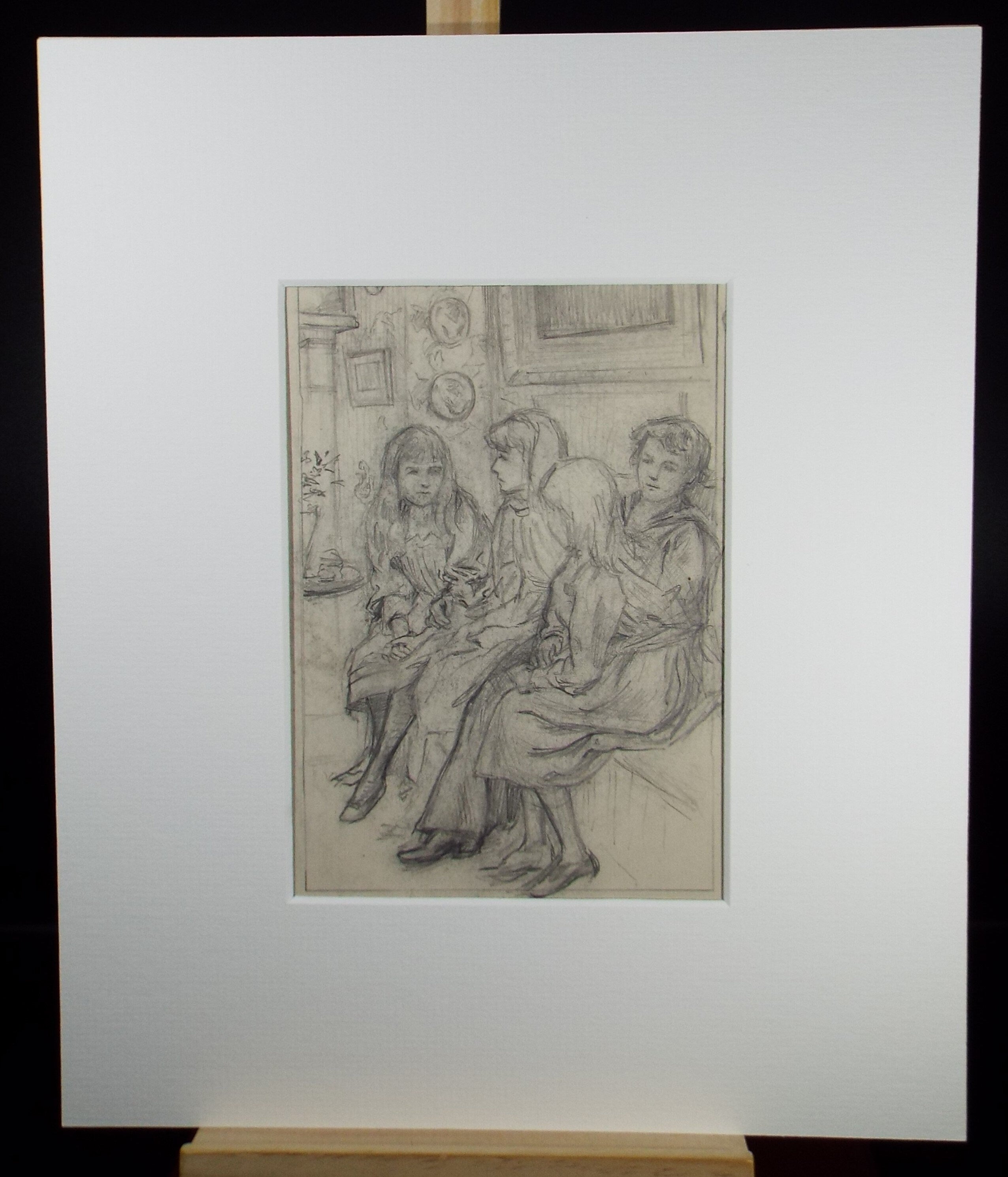 Original Pencil Sketch,'Study of Seated Children', Leonard Leslie Brooke (1862 - 1940), Late 19th Century