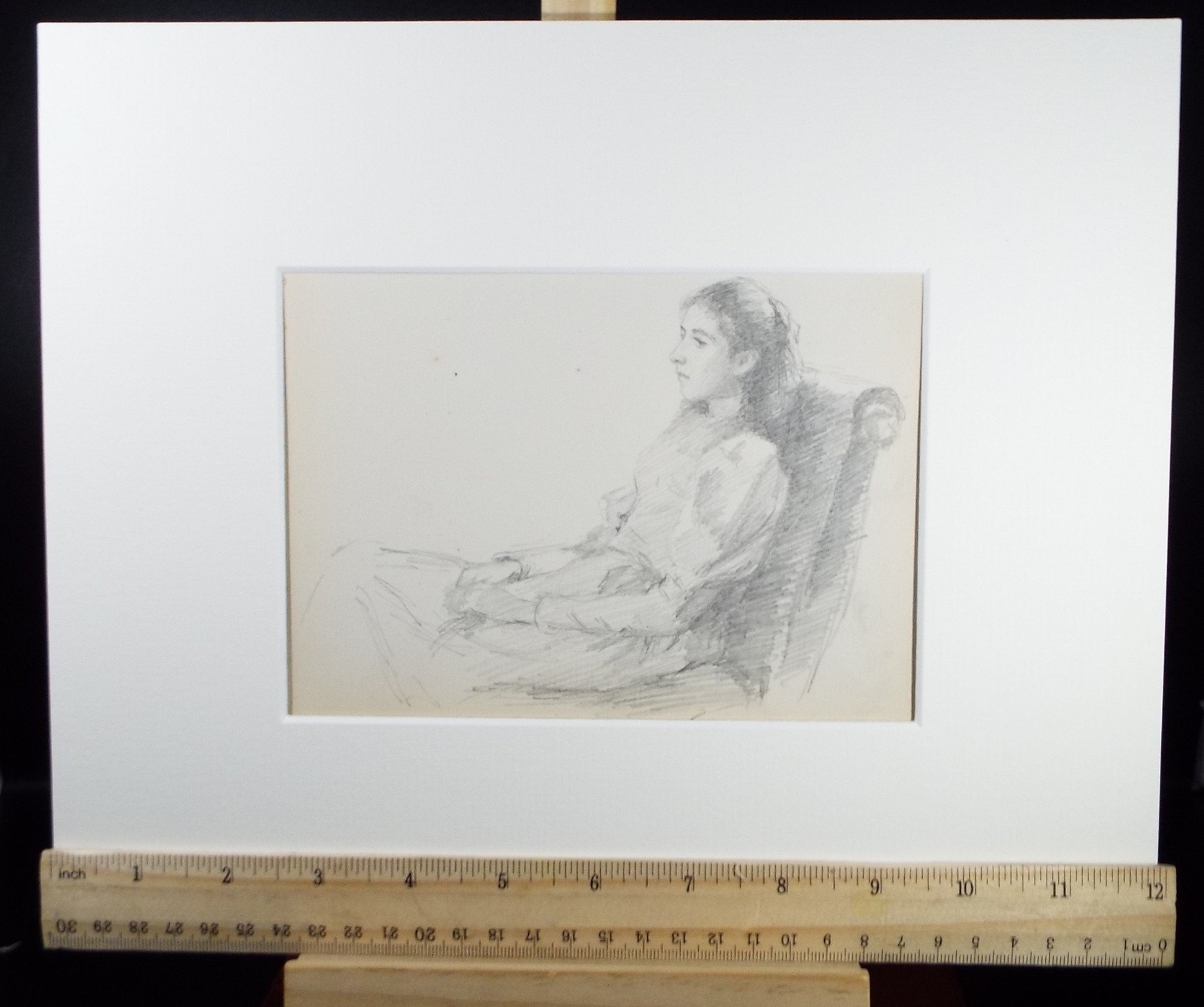 Original Pencil Sketch,'Study of a seated girl', Leonard Leslie Brooke (1862 - 1940), Late 19th Century