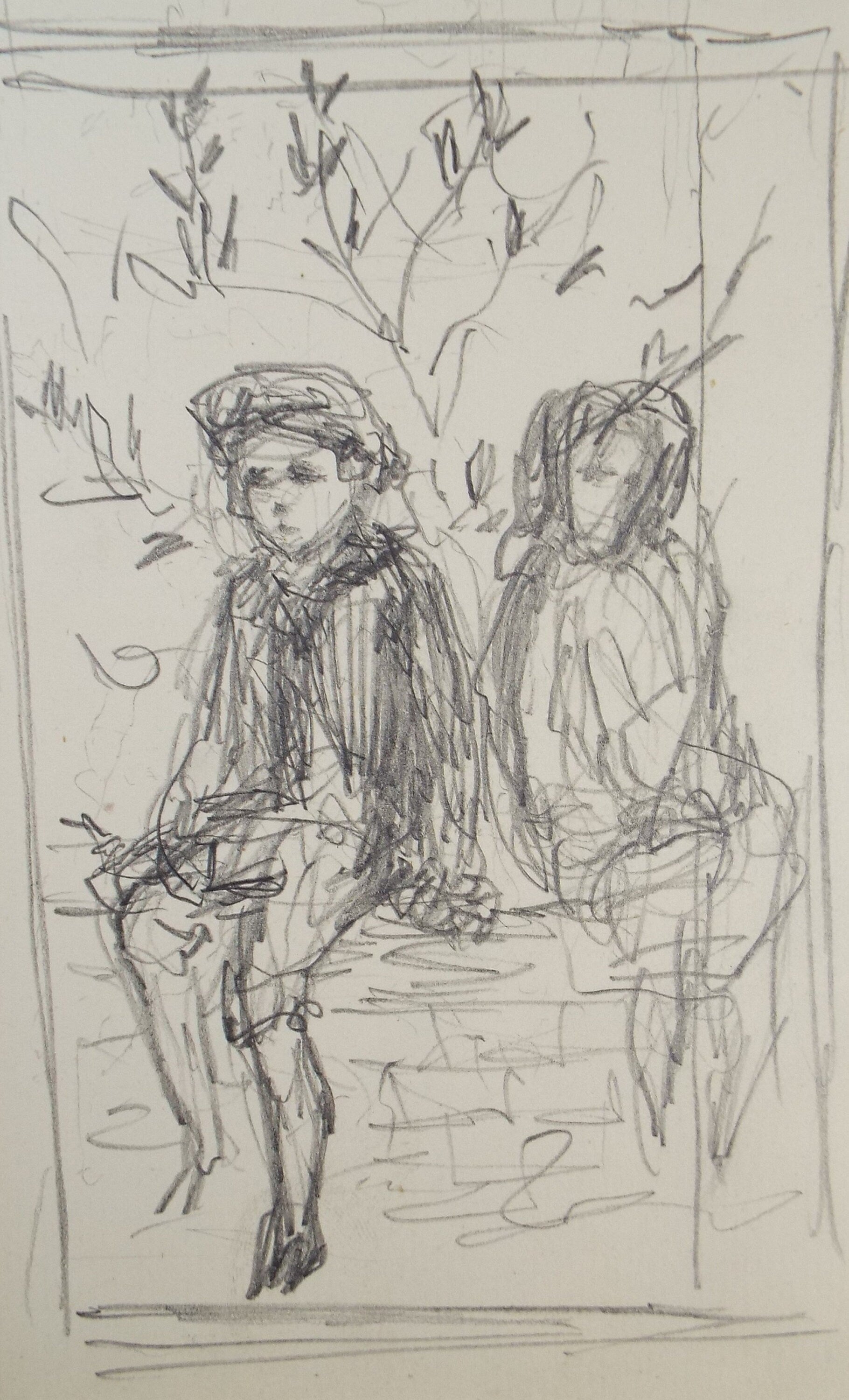 Original Pencil Sketch,'Two seated child figures', Leonard Leslie Brooke (1862 - 1940), Late 19th Century