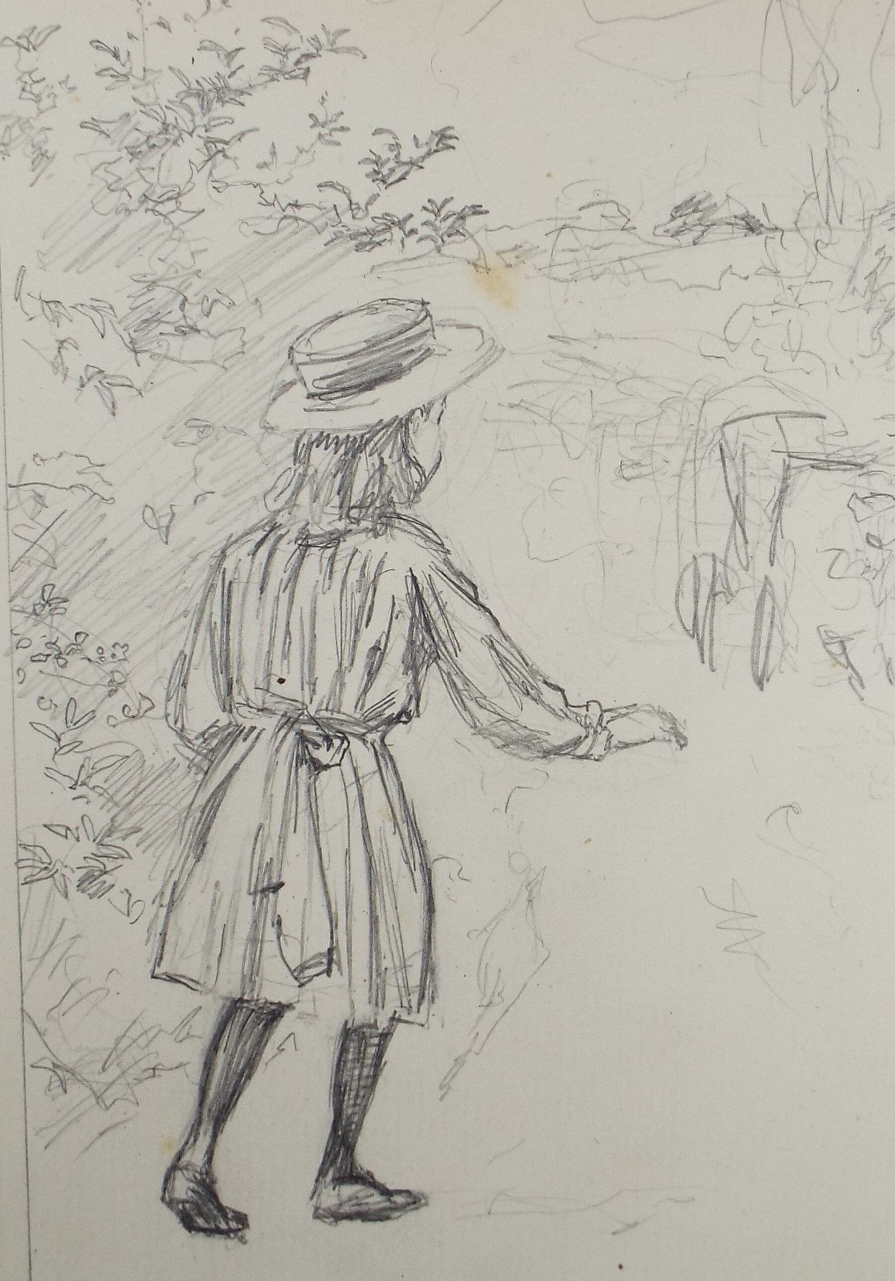 Original Pencil Sketch,'Girl & Approaching Carriage', Leonard Leslie Brooke (1862 - 1940), Late 19th Century