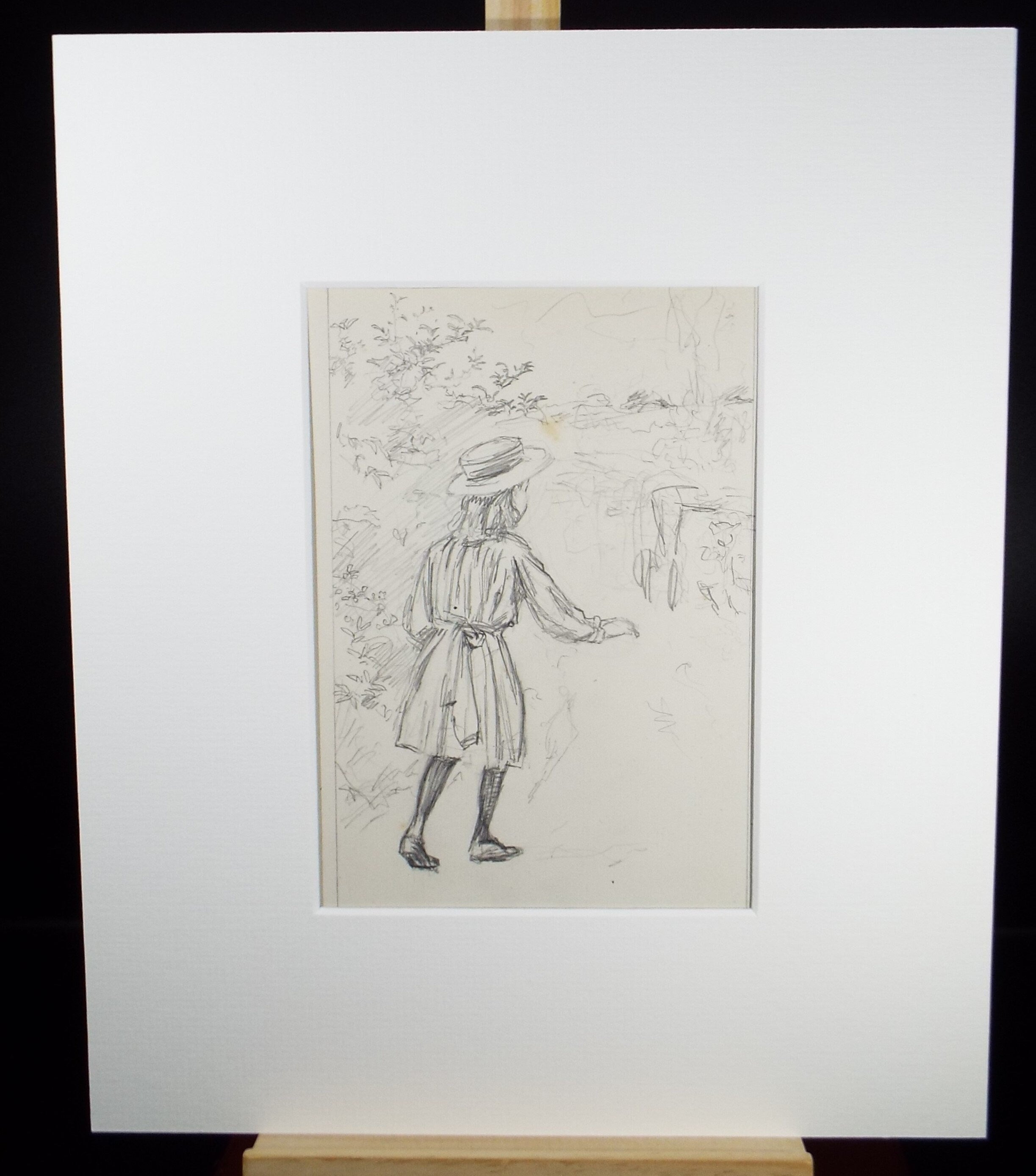 Original Pencil Sketch,'Girl & Approaching Carriage', Leonard Leslie Brooke (1862 - 1940), Late 19th Century