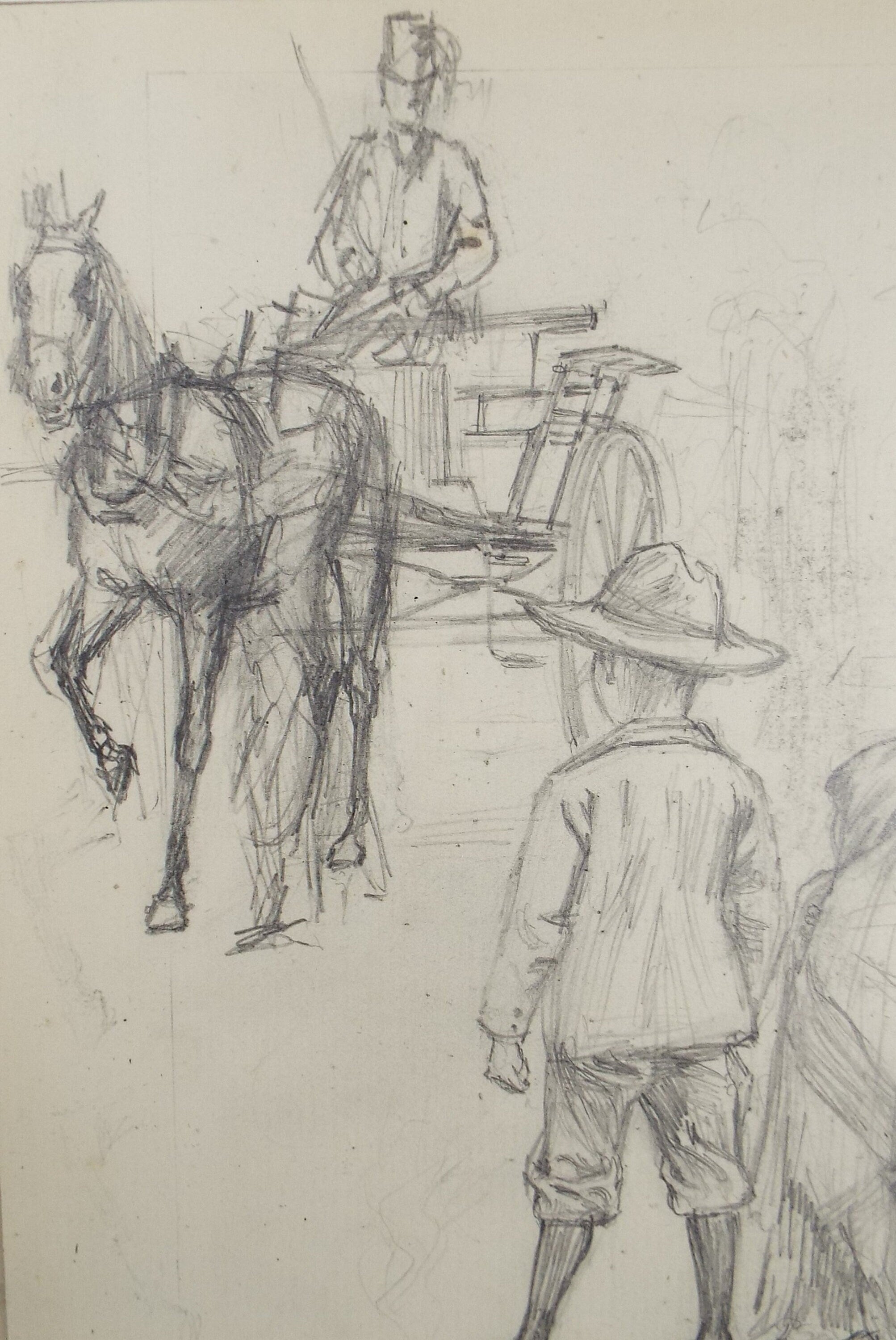 Original Pencil Sketch,'Horse Drawn Chaise and Children', Leonard Leslie Brooke (1862 - 1940), Late 19th Century