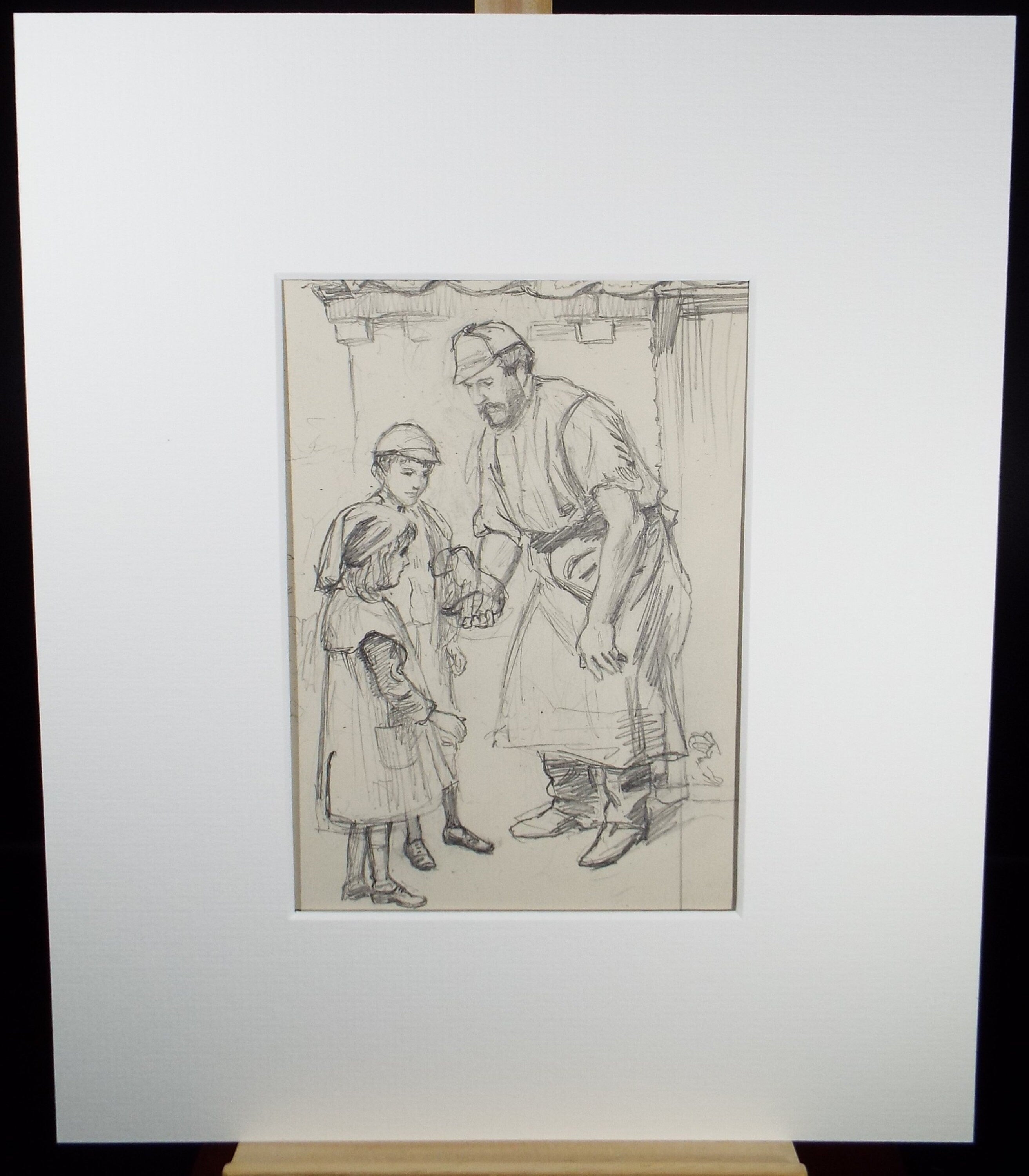 Original Pencil Sketch,'Children with Blacksmith', Leonard Leslie Brooke (1862 - 1940), Late 19th Century