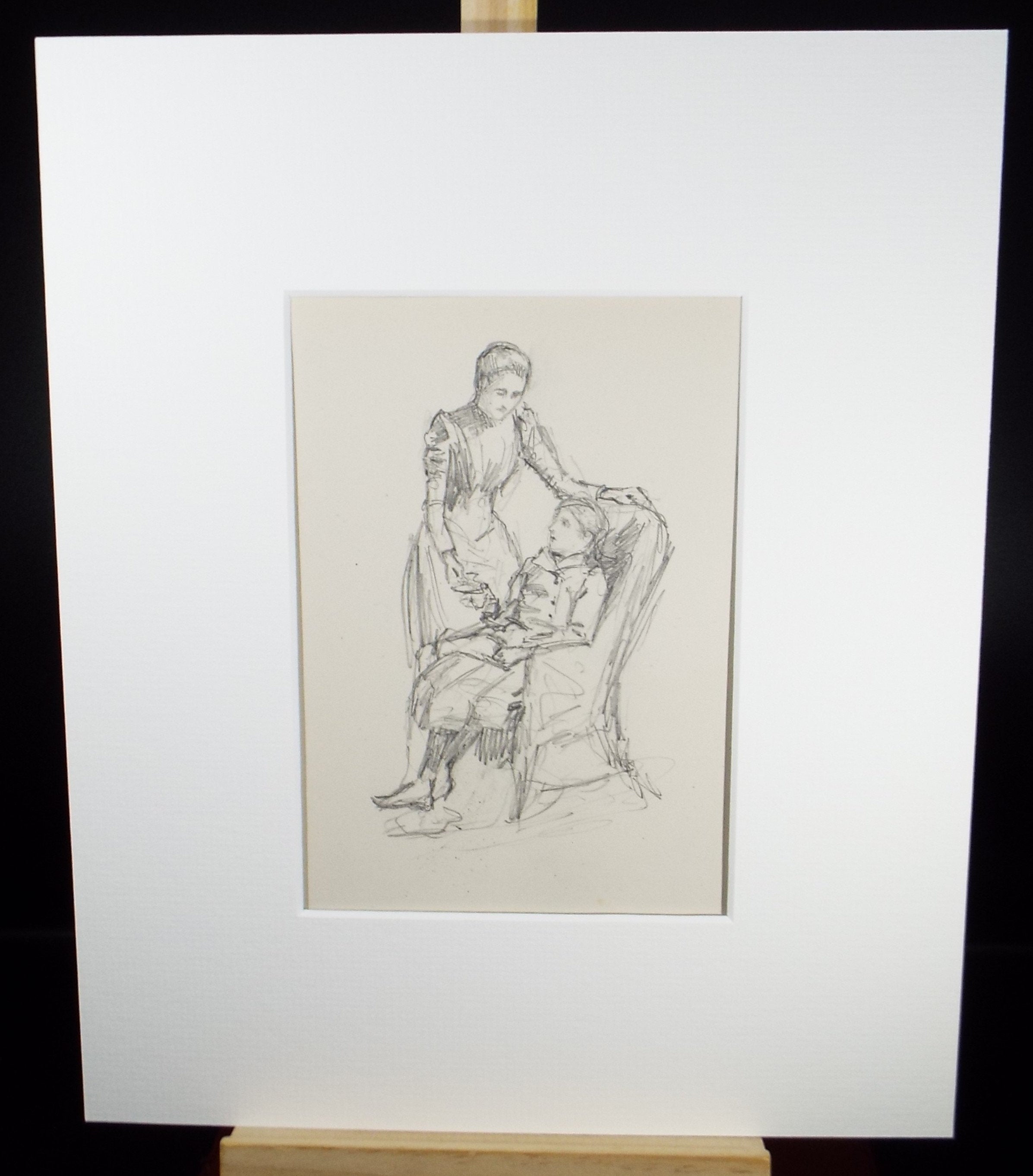 Original Pencil Sketch,'Mother and Daughter', Leonard Leslie Brooke (1862 - 1940), Late 19th Century