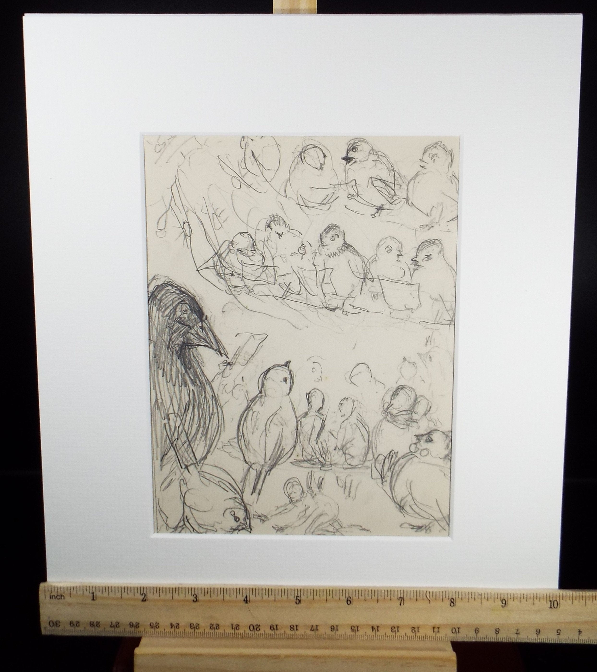 Original Pencil Sketch,'Bird Choir', Leonard Leslie Brooke (1862 - 1940), Late 19th Century