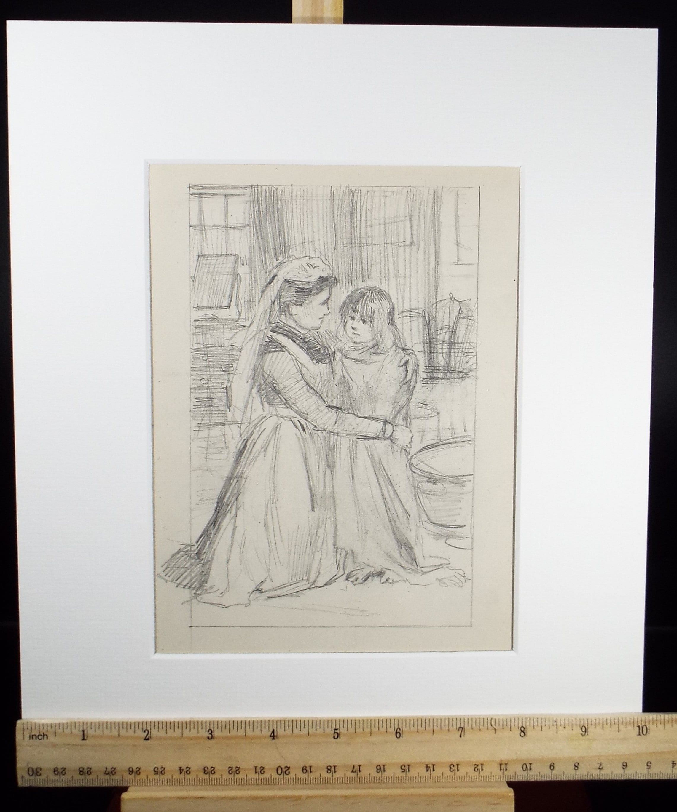 Original Pencil Sketch,'Child with Nanny', Leonard Leslie Brooke (1862 - 1940), Late 19th Century