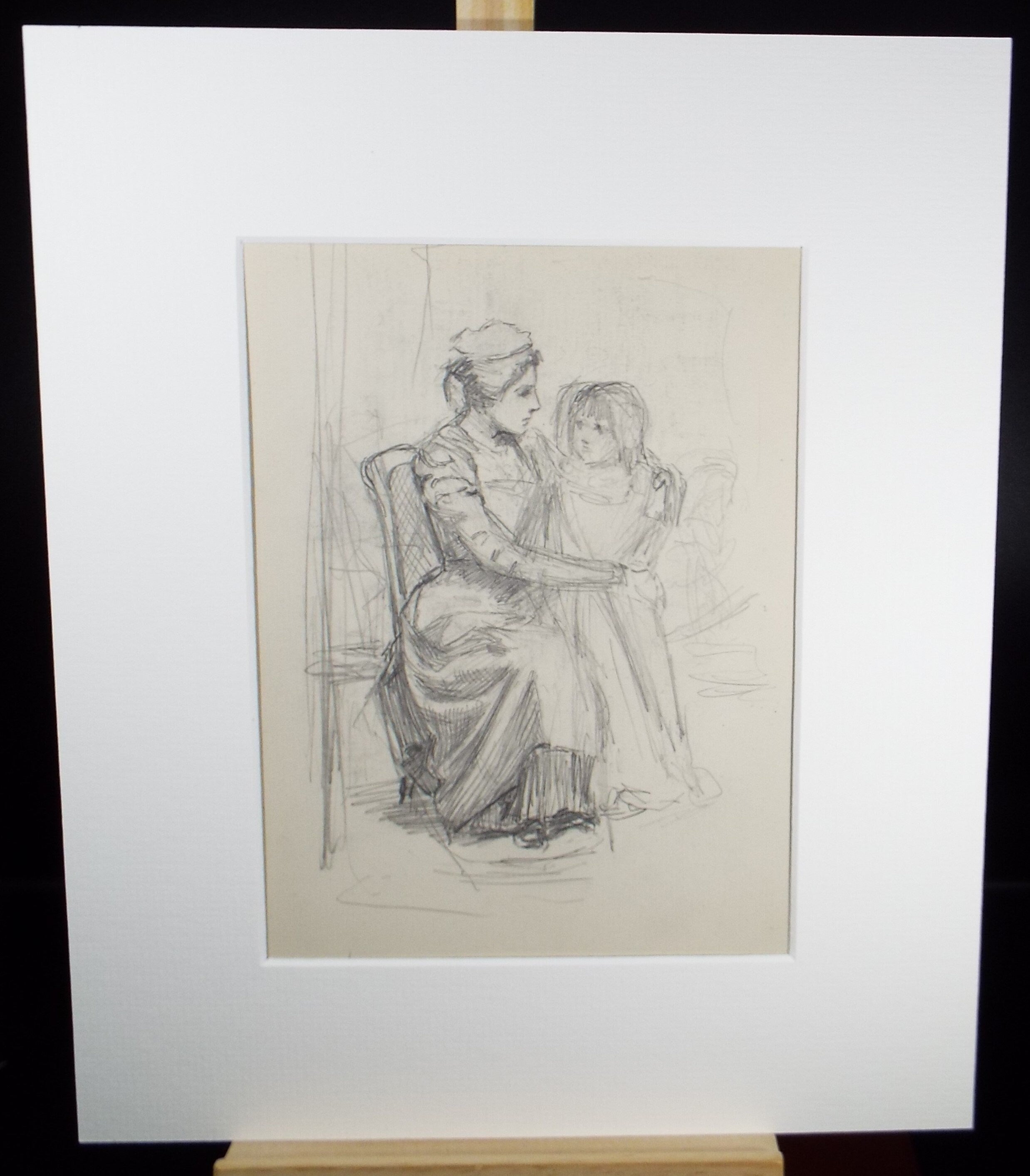 Original Pencil Sketch,'Child with Nanny', Leonard Leslie Brooke (1862 - 1940), Late 19th Century