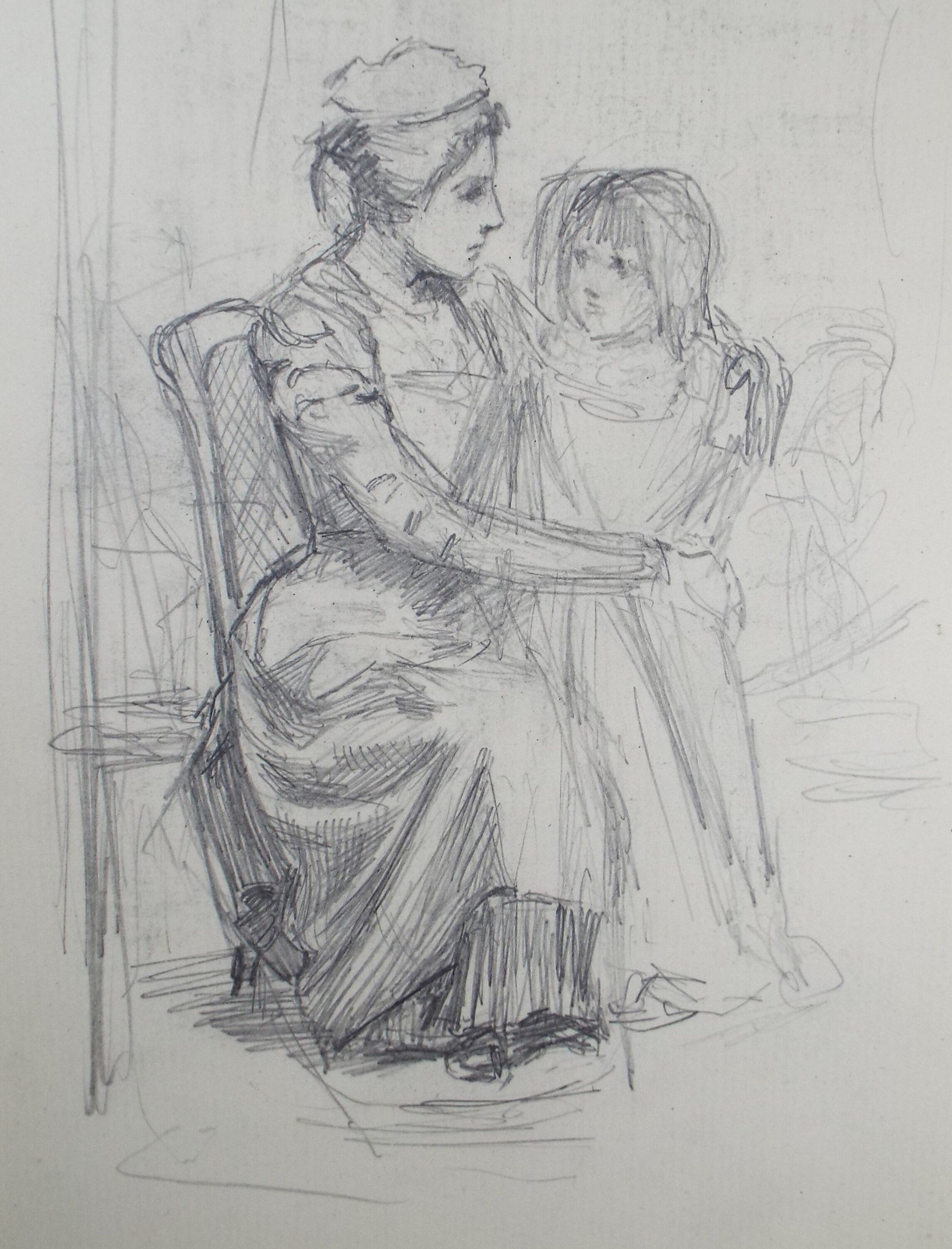 Original Pencil Sketch,'Child with Nanny', Leonard Leslie Brooke (1862 - 1940), Late 19th Century