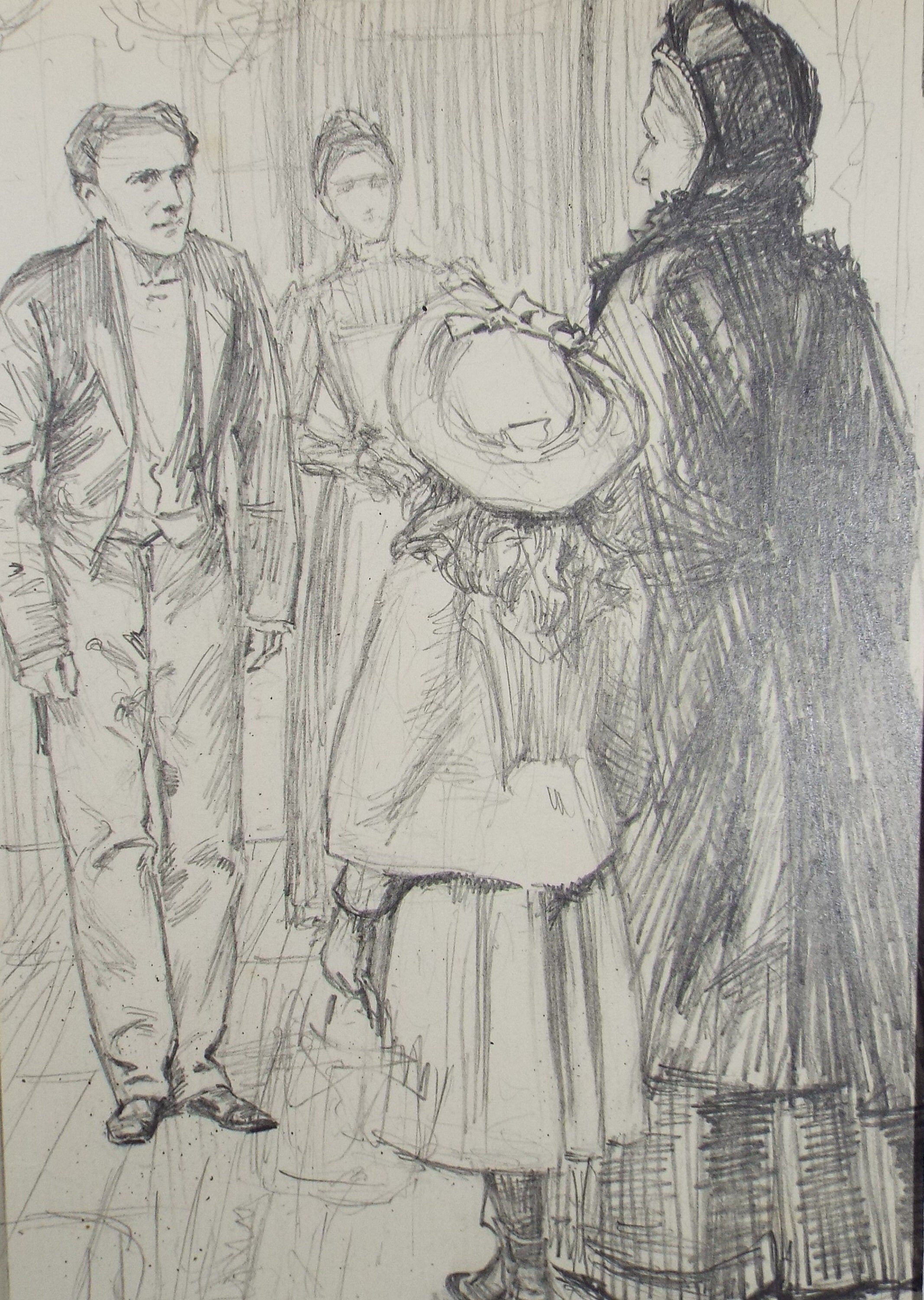 Original Pencil Sketch,'The Visitors', Leonard Leslie Brooke (1862 - 1940), Late 19th Century