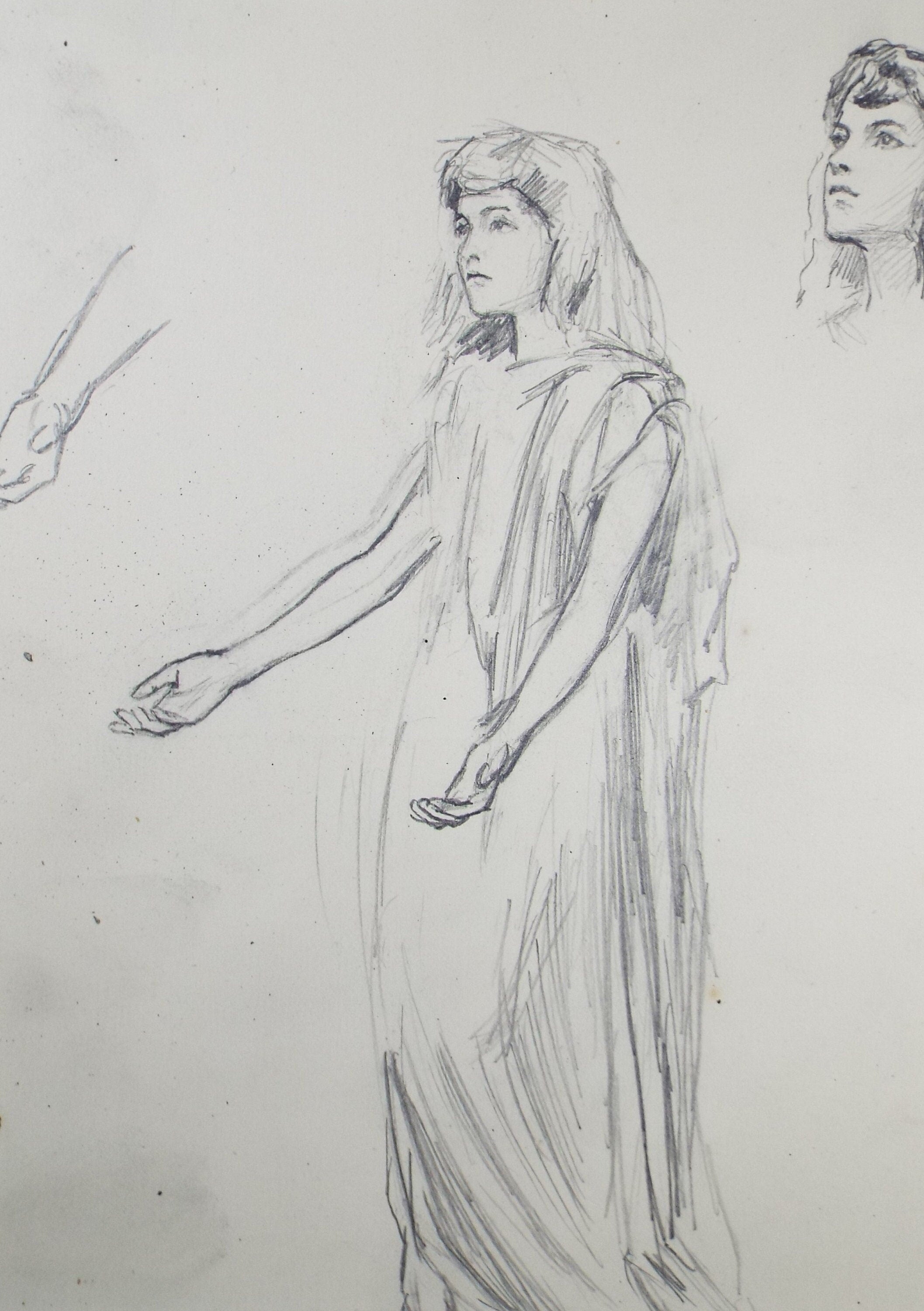 Original Pencil Sketch,'Girl Study', Leonard Leslie Brooke (1862 - 1940), Late 19th Century