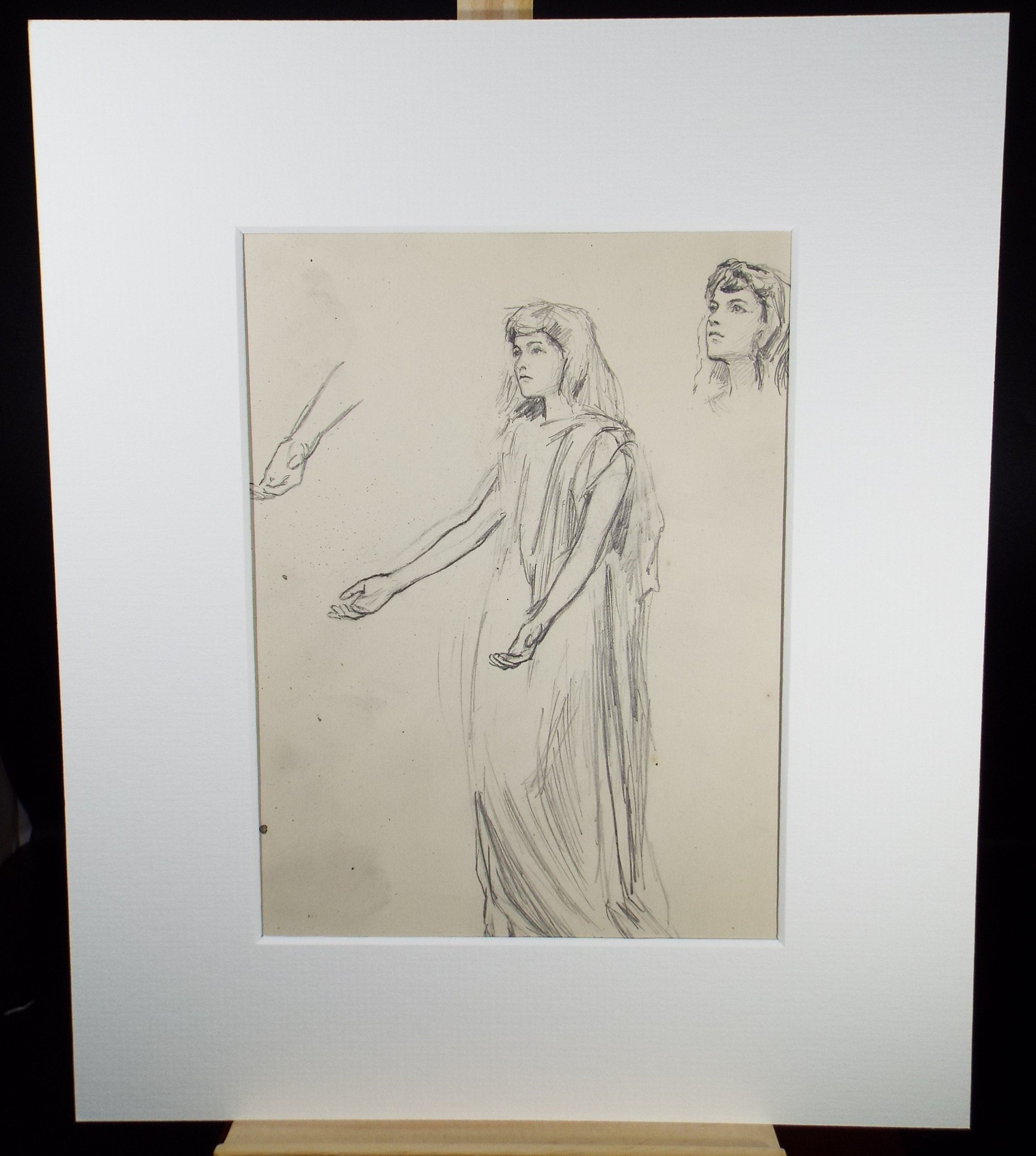 Original Pencil Sketch,'Girl Study', Leonard Leslie Brooke (1862 - 1940), Late 19th Century