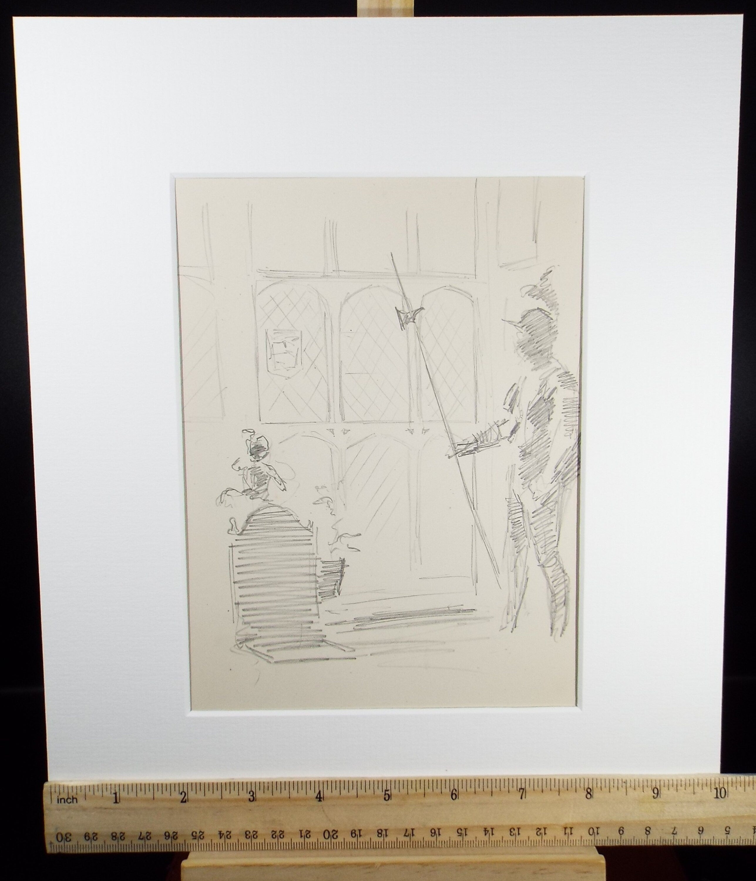 Original Pencil Sketch,'Leaded window with Armour', Leonard Leslie Brooke (1862 - 1940), Late 19th Century