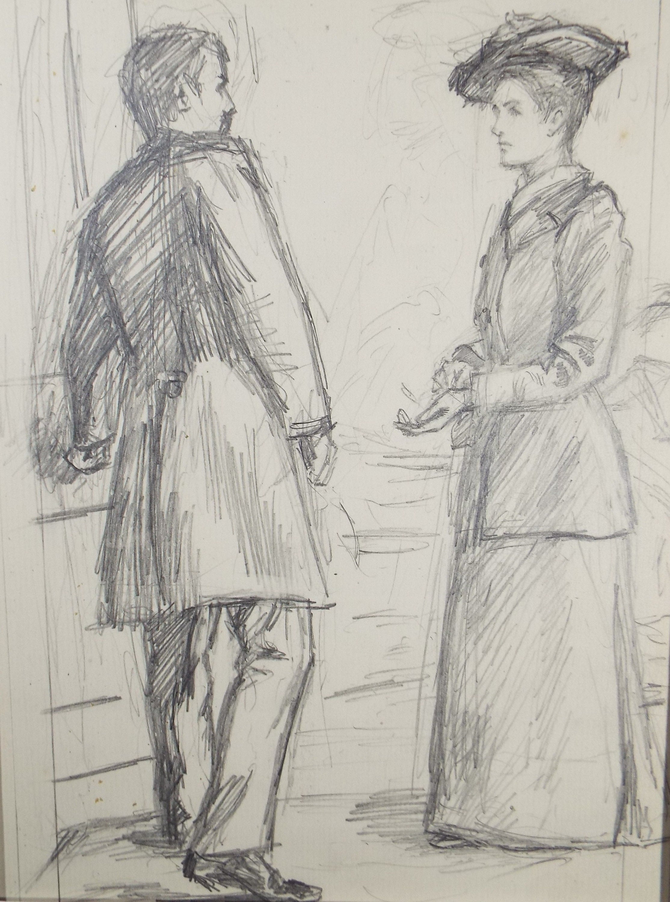 Original Pencil Sketch,'Two Figures', Leonard Leslie Brooke (1862 - 1940), Late 19th Century