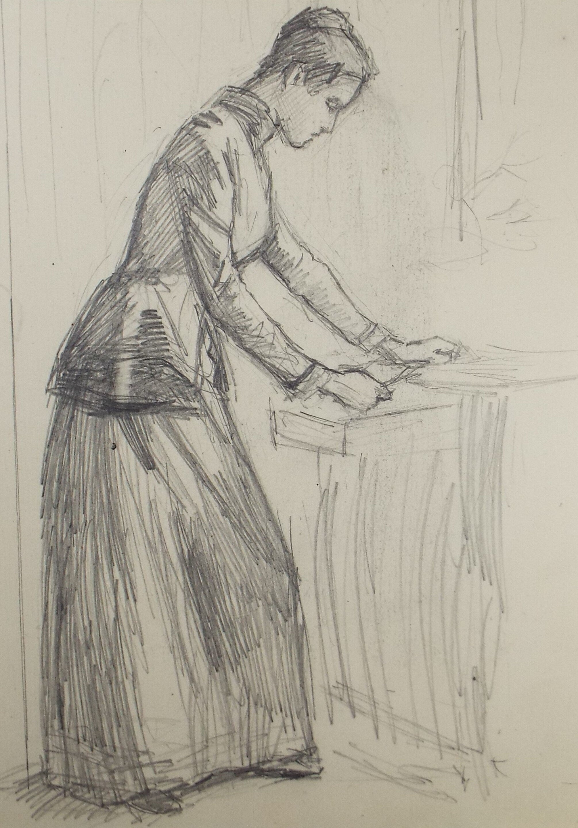 Original Pencil Sketch,'The School Mistress', Leonard Leslie Brooke (1862 - 1940), Late 19th Century