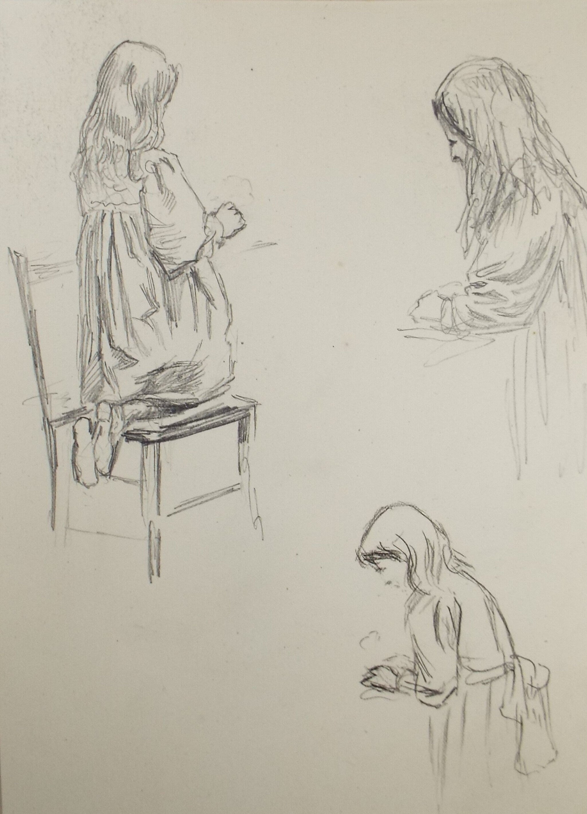 Original Pencil Sketch,'Study of a Girl, Leonard Leslie Brooke (1862 - 1940), Late 19th Century