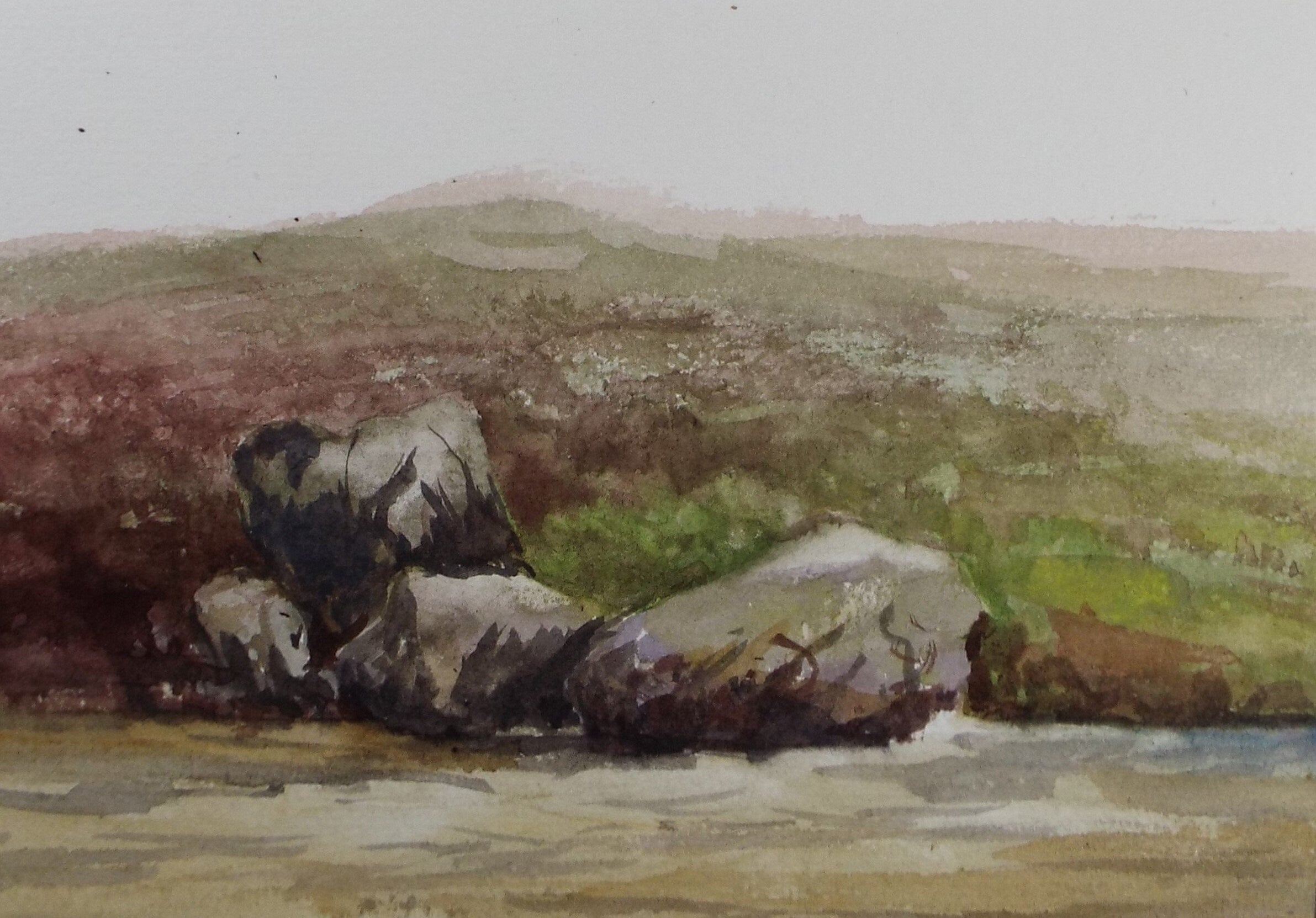 Original Watercolour Sketch, 'Rocks by a Highland Stream', c1910, Unknown Artist