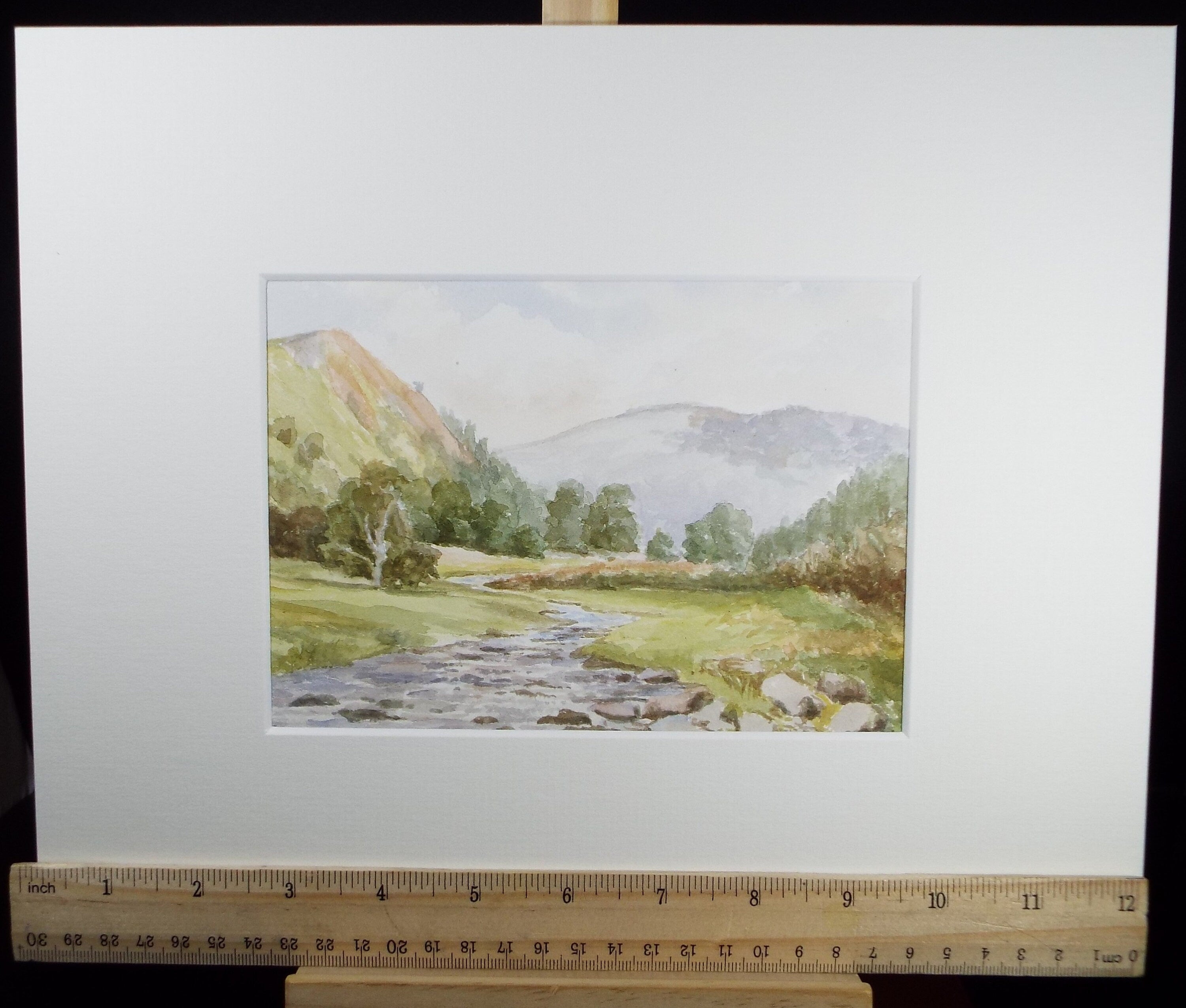 Original Watercolour Sketch, 'Highland Stream with distant hills', c1910, Unknown Artist