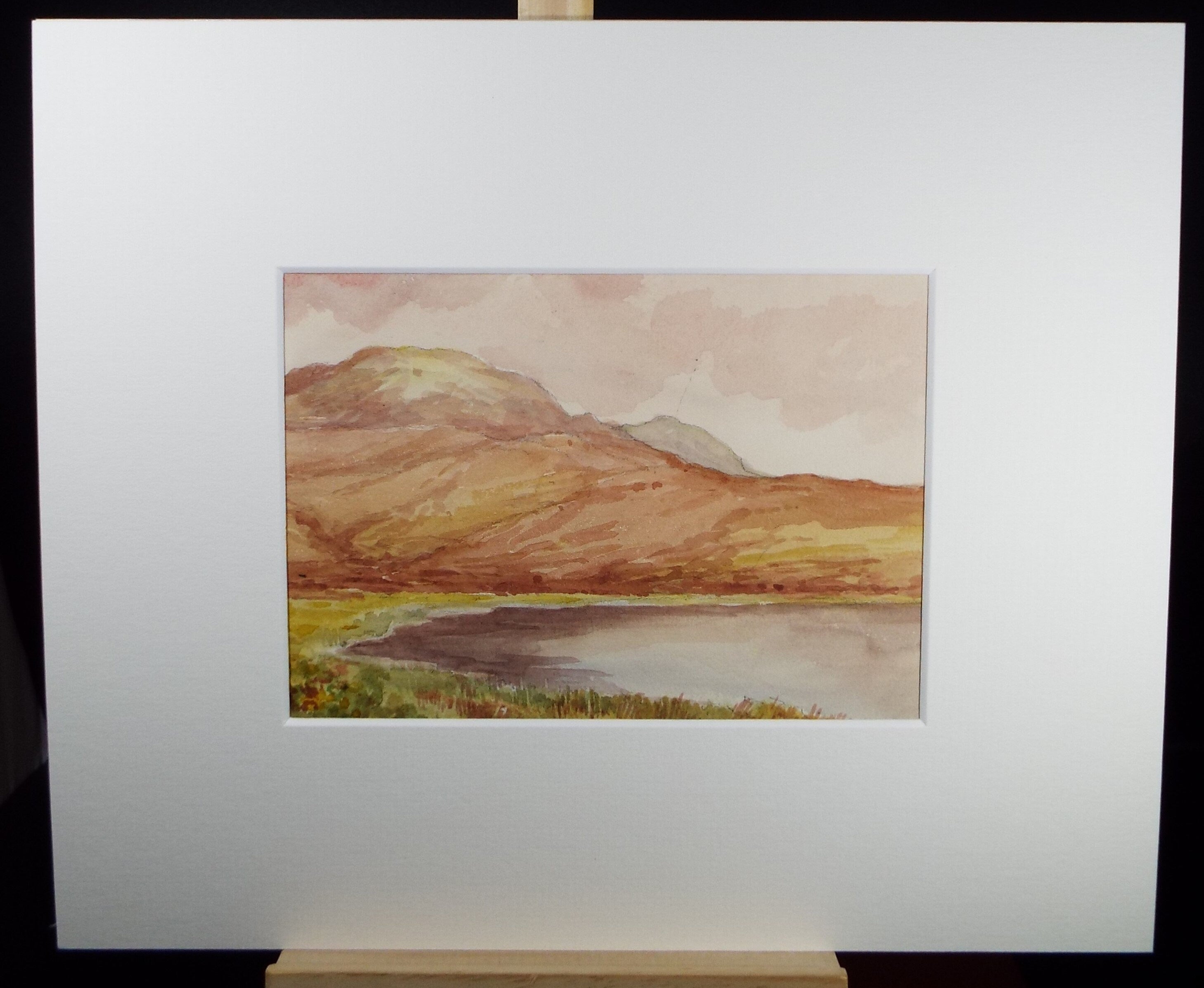 Original Watercolour Sketch, 'Loch and heather hills' , c1910, Unknown Artist