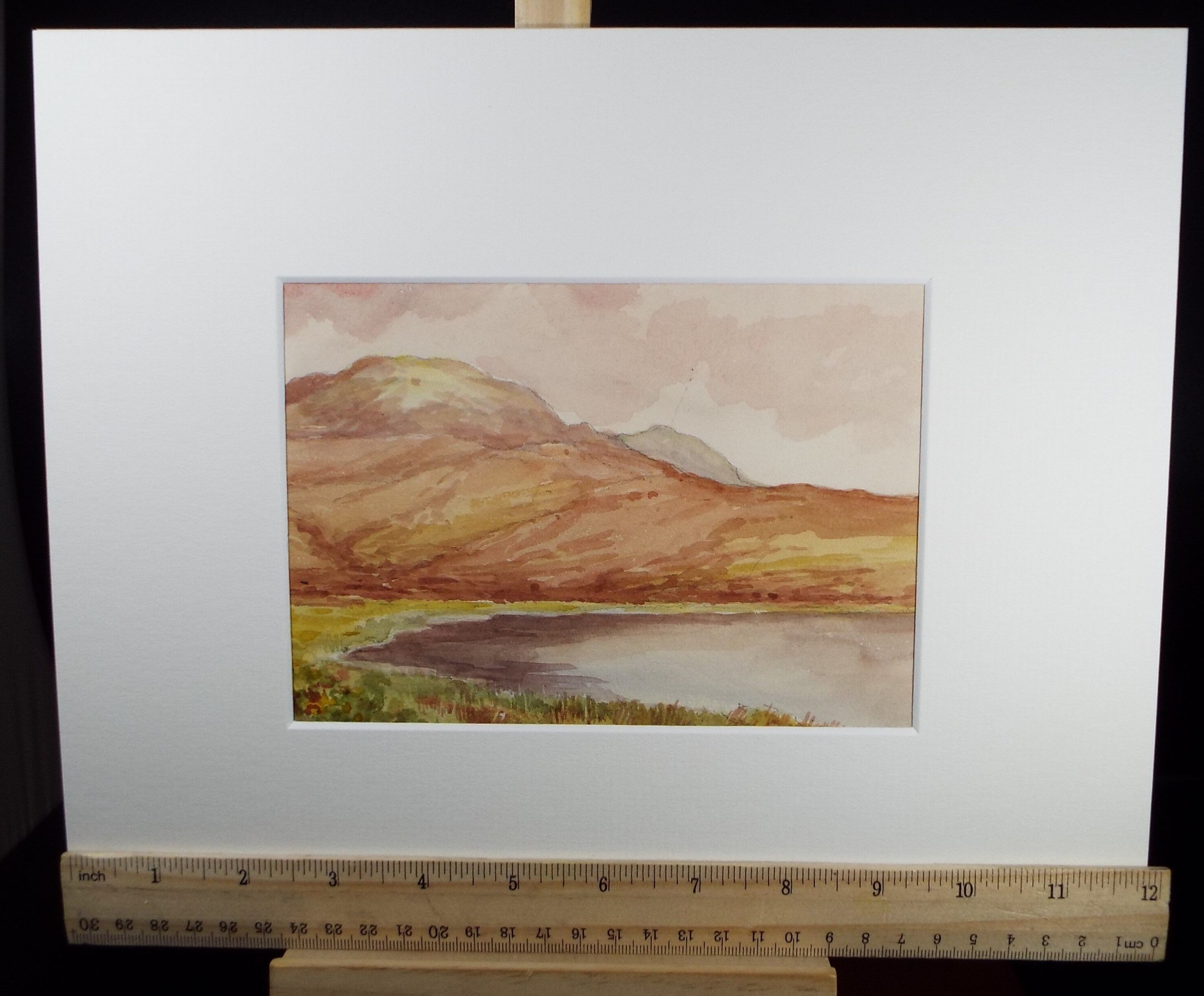 Original Watercolour Sketch, 'Loch and heather hills' , c1910, Unknown Artist