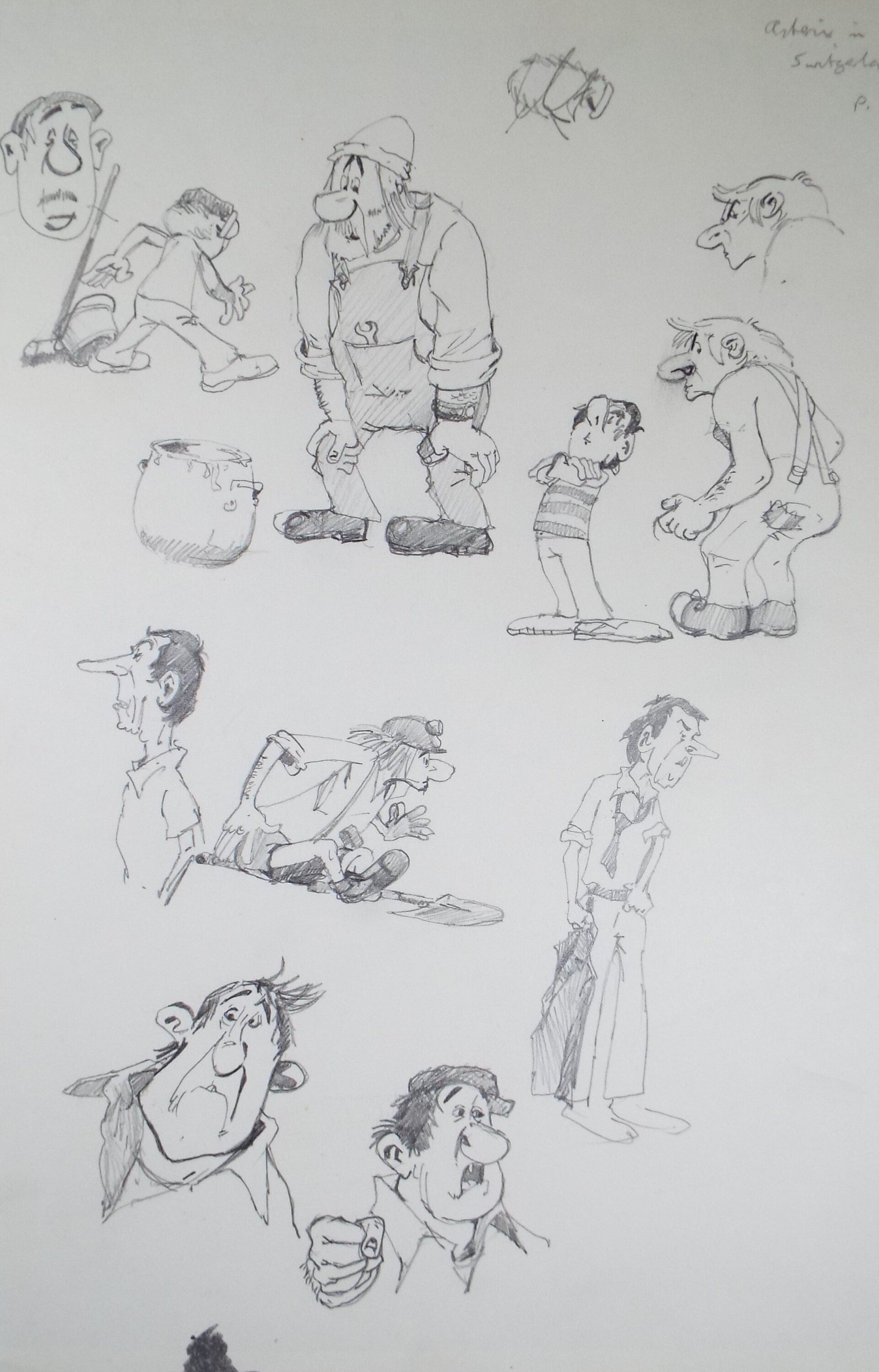 Original Pencil drawing, 'Cartoon Studies', Circa 1980's, Allen T. Adam (b.1953)