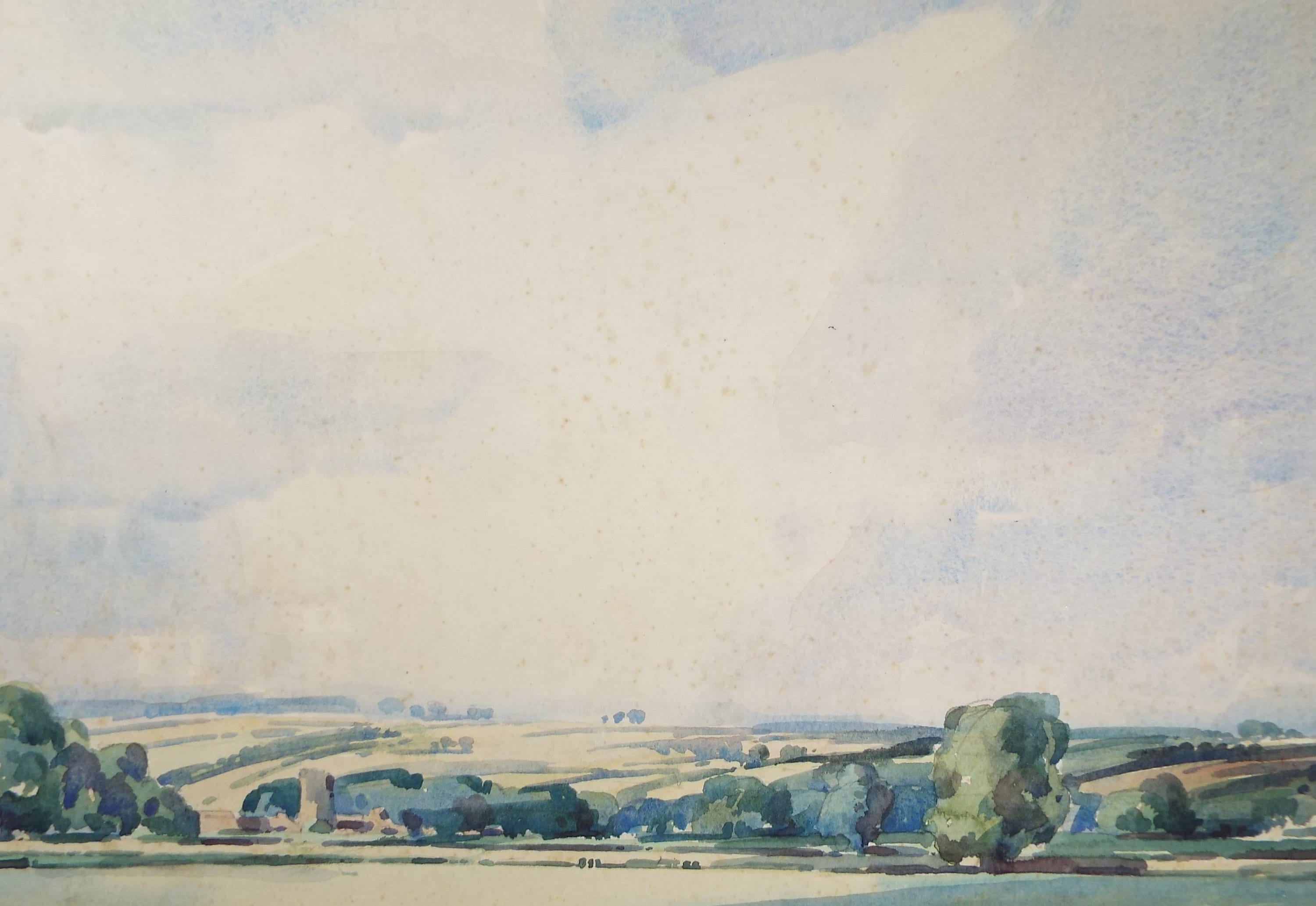 Original Watercolour, 'Village Landscape with Broad Sky', Edward Eaton Brannan (1886-1957)