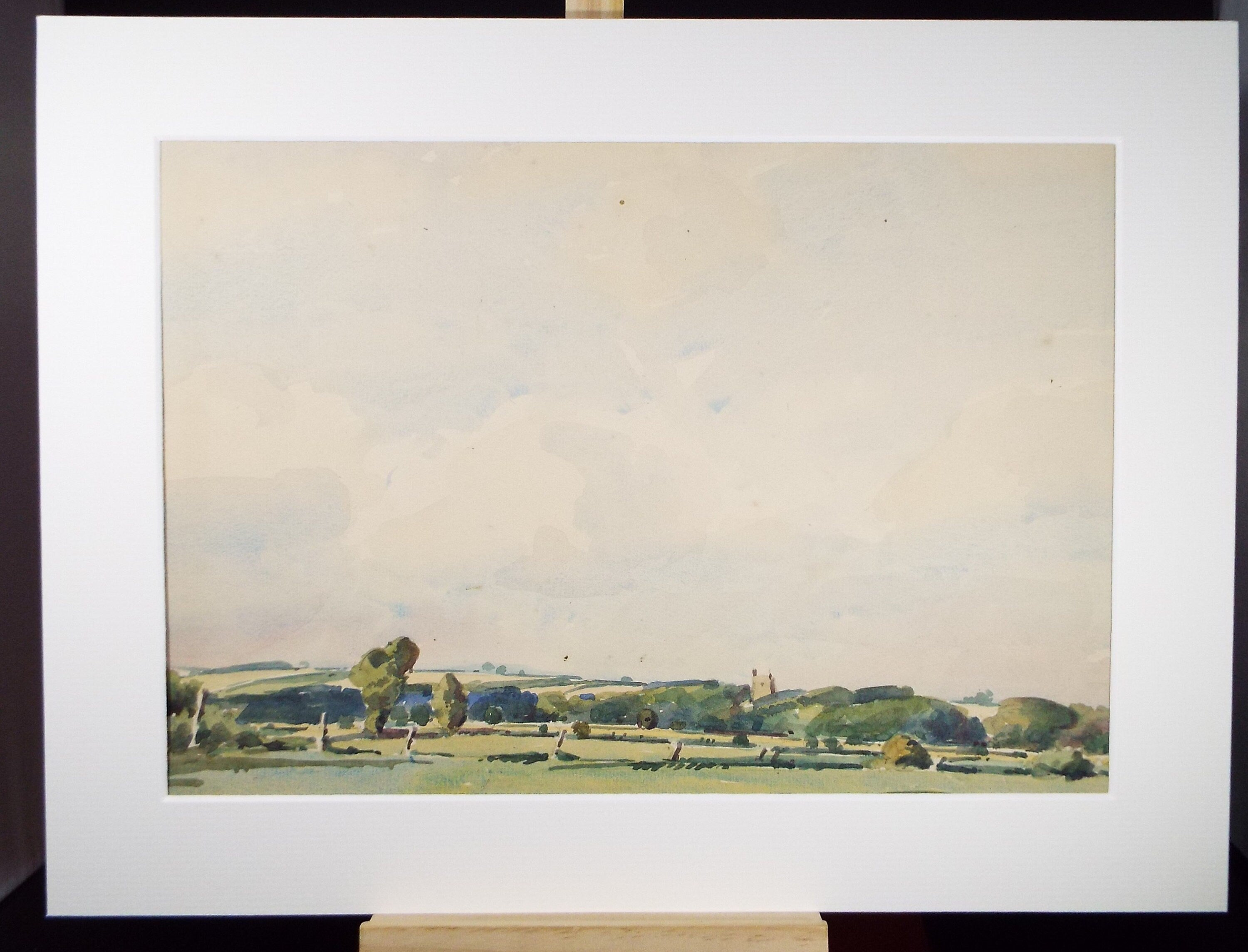 Original Watercolour, 'Church Landscape with Broad Sky', Edward Eaton Brannan (1886-1957)