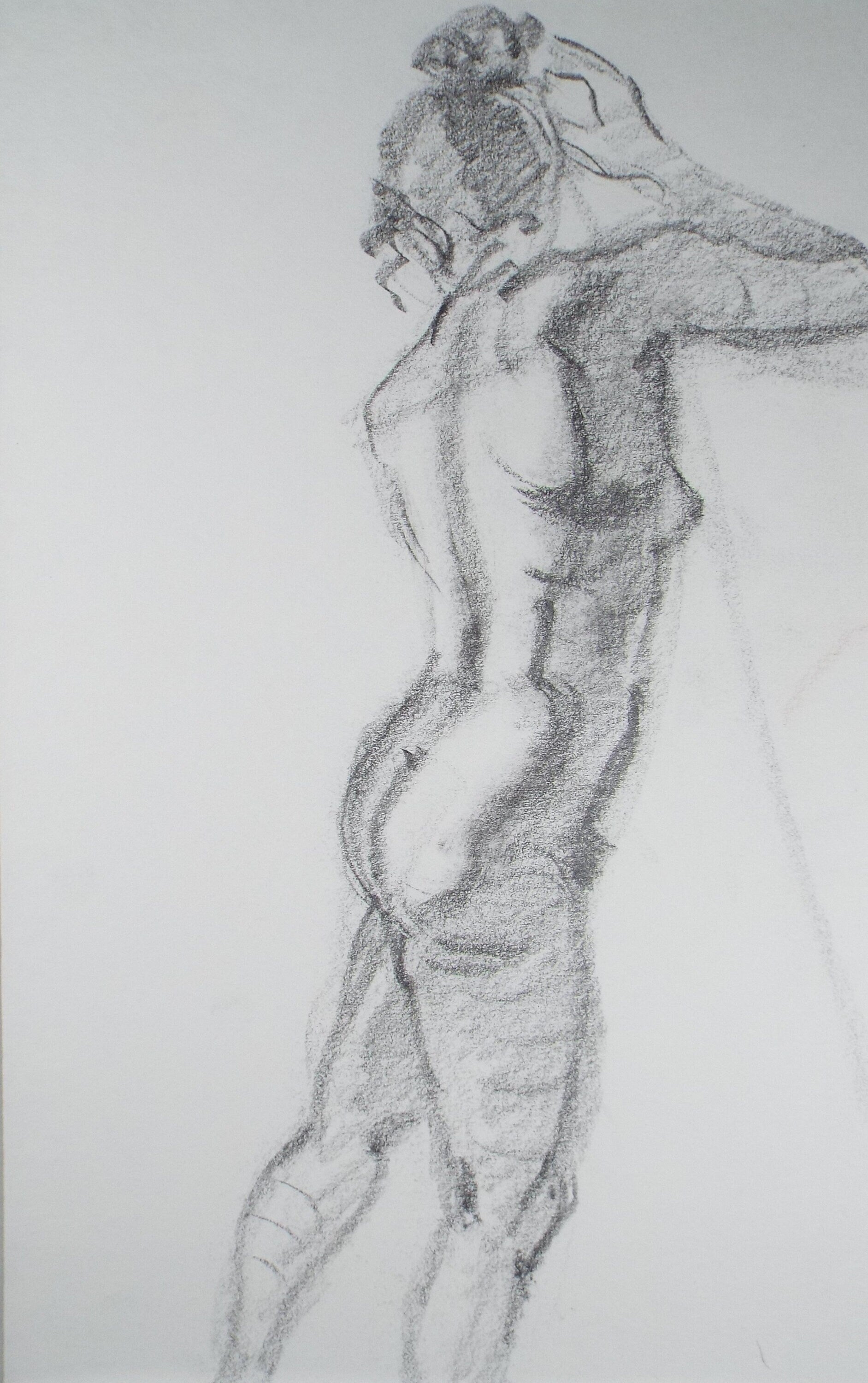 Original Charcoal Sketch,'Standing Female Nude',Richard Bazley b1962, Circa 1980's