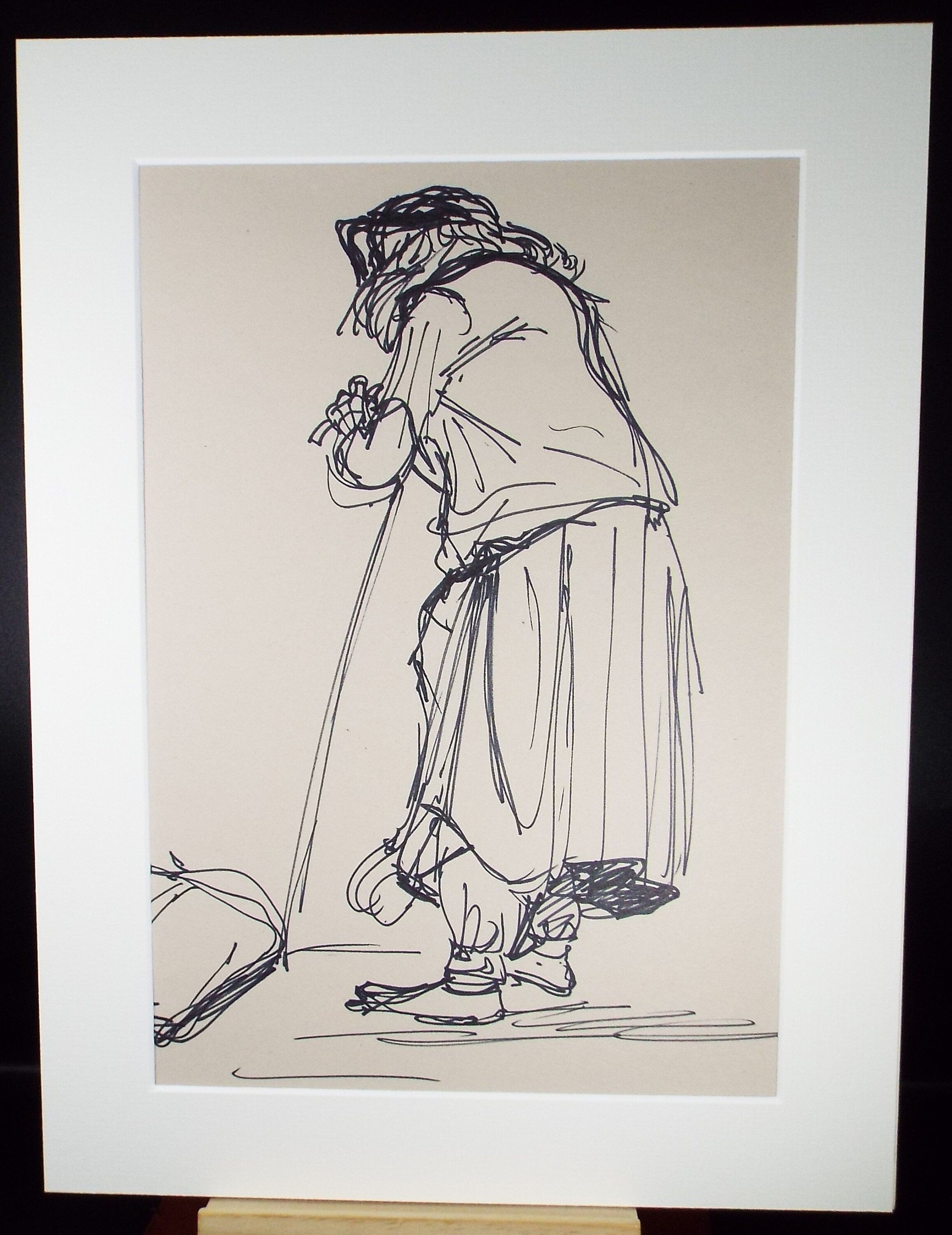 Original Pen & Ink Sketch,'Figure leaning on a Stick',Richard Bazley b1962, Circa 1980's