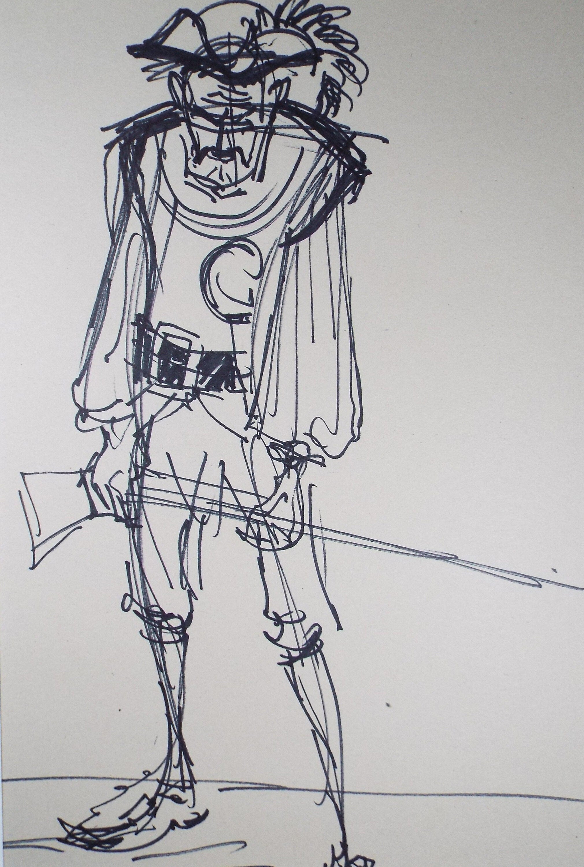 Original Pen & Ink Sketch,'Swashbuckling Figure',Richard Bazley b1962, Circa 1980's